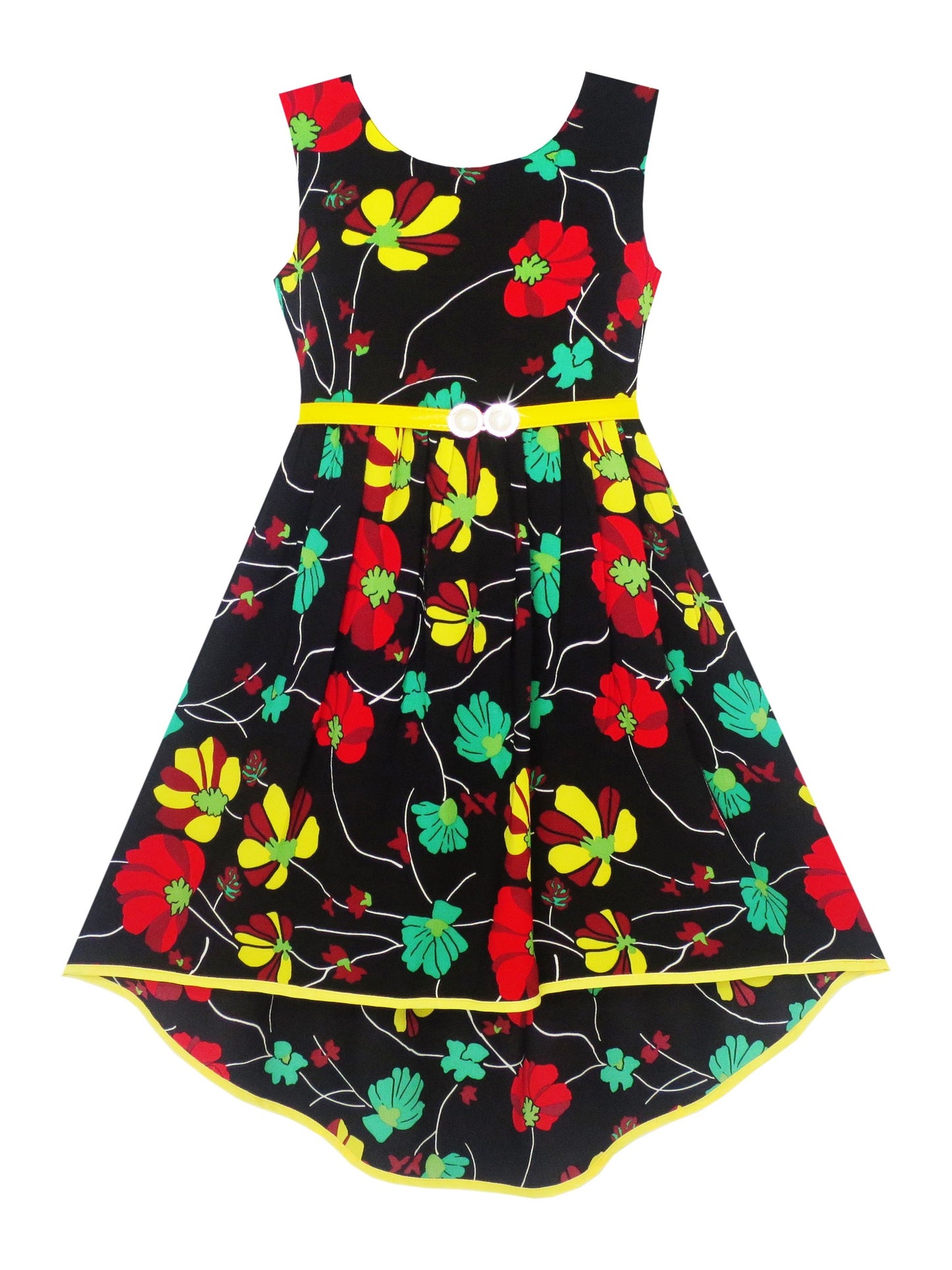Girls Dress Hi-Lo Maxi Sequin Chiffon Lace Flower Pink Multi-Color