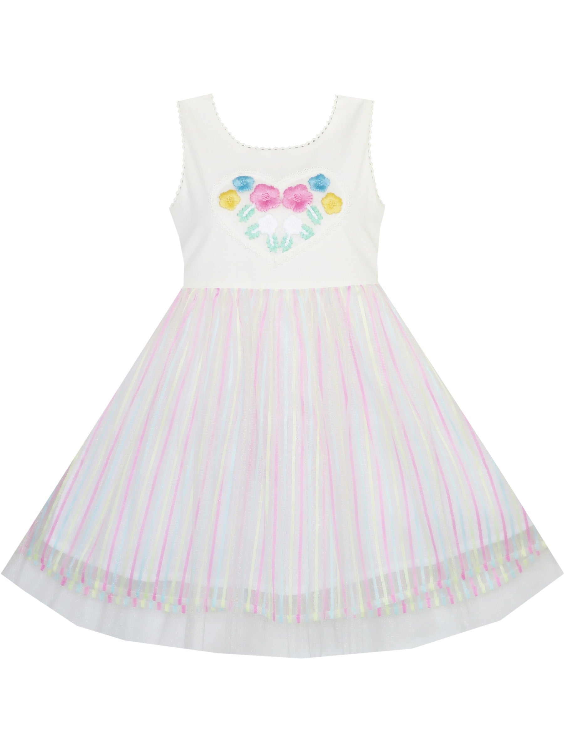 Girls Dress Cartoon Girl Pattern Tulle Overlay Party Pageant White