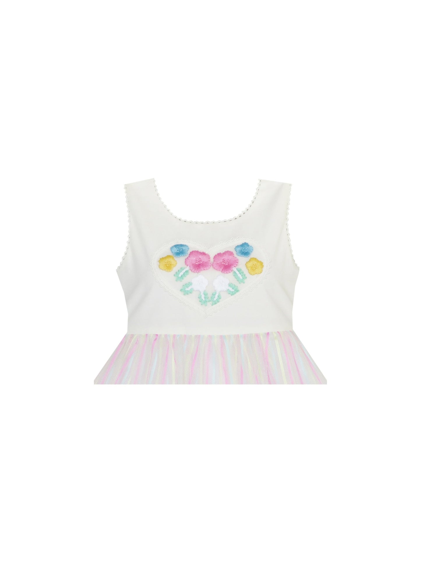 Girls Dress Cartoon Girl Pattern Tulle Overlay Party Pageant White