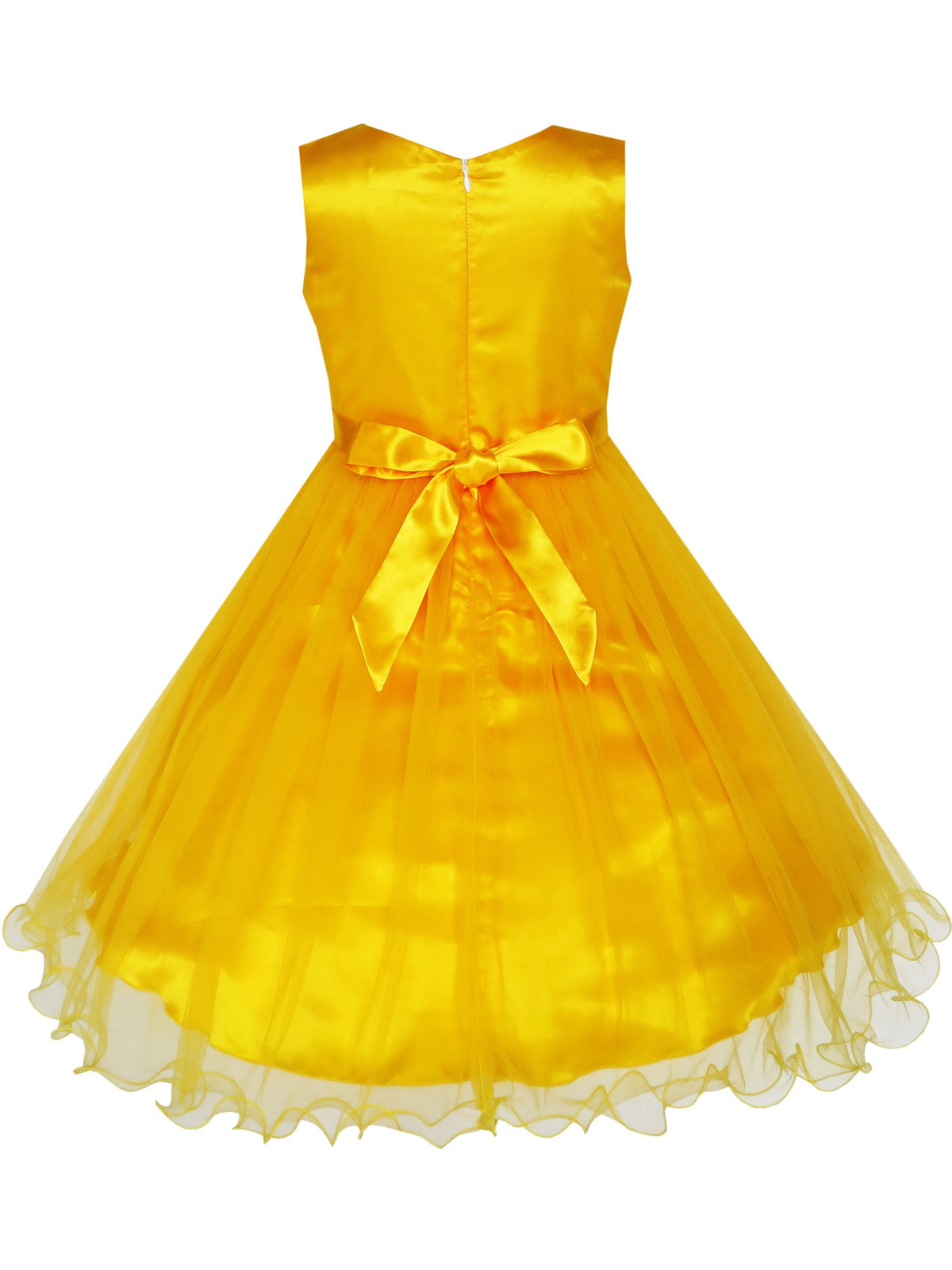 Flower Girl Dress Sparkling Pearl Belt Shrimp Pink Wedding Bridesmaid - Yellow