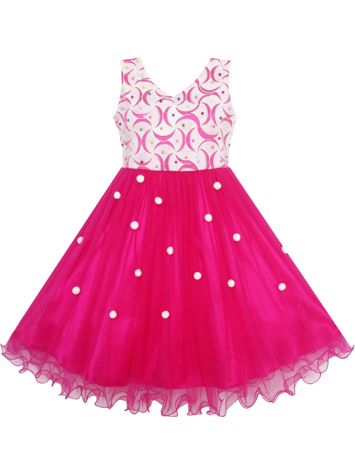 Flower Girl Dress Sparkling Pearl Belt Shrimp Pink Wedding Bridesmaid - Pink (JL21-P)