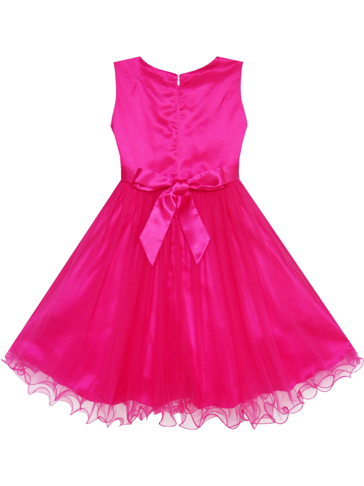 Flower Girl Dress Sparkling Pearl Belt Shrimp Pink Wedding Bridesmaid - Pink (JL21-P)