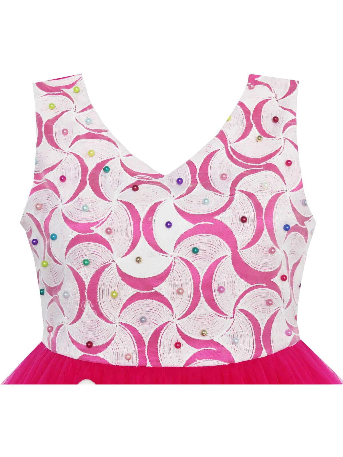 Flower Girl Dress Sparkling Pearl Belt Shrimp Pink Wedding Bridesmaid - Pink (JL21-P)