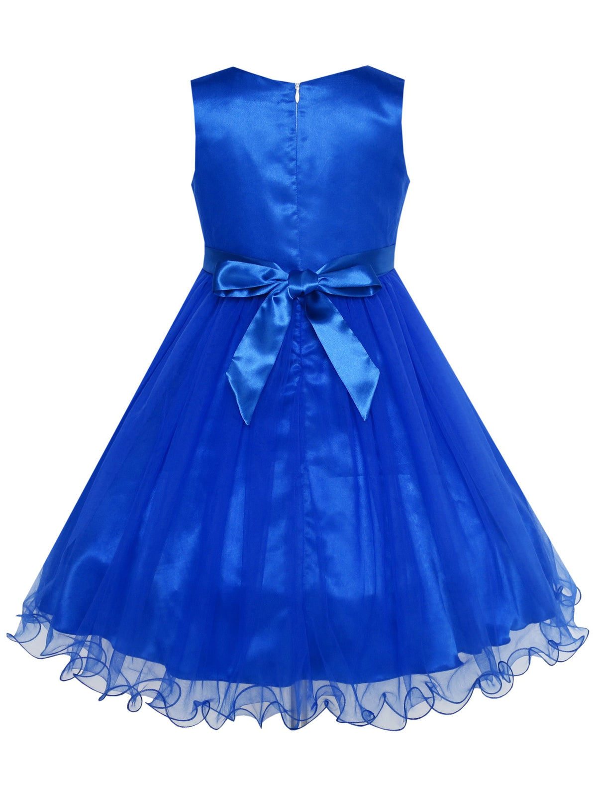 Flower Girl Dress Sparkling Pearl Belt Shrimp Pink Wedding Bridesmaid - Blue