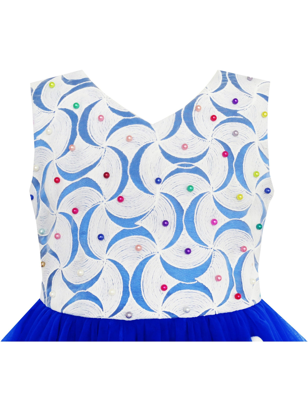Flower Girl Dress Sparkling Pearl Belt Shrimp Pink Wedding Bridesmaid - Blue