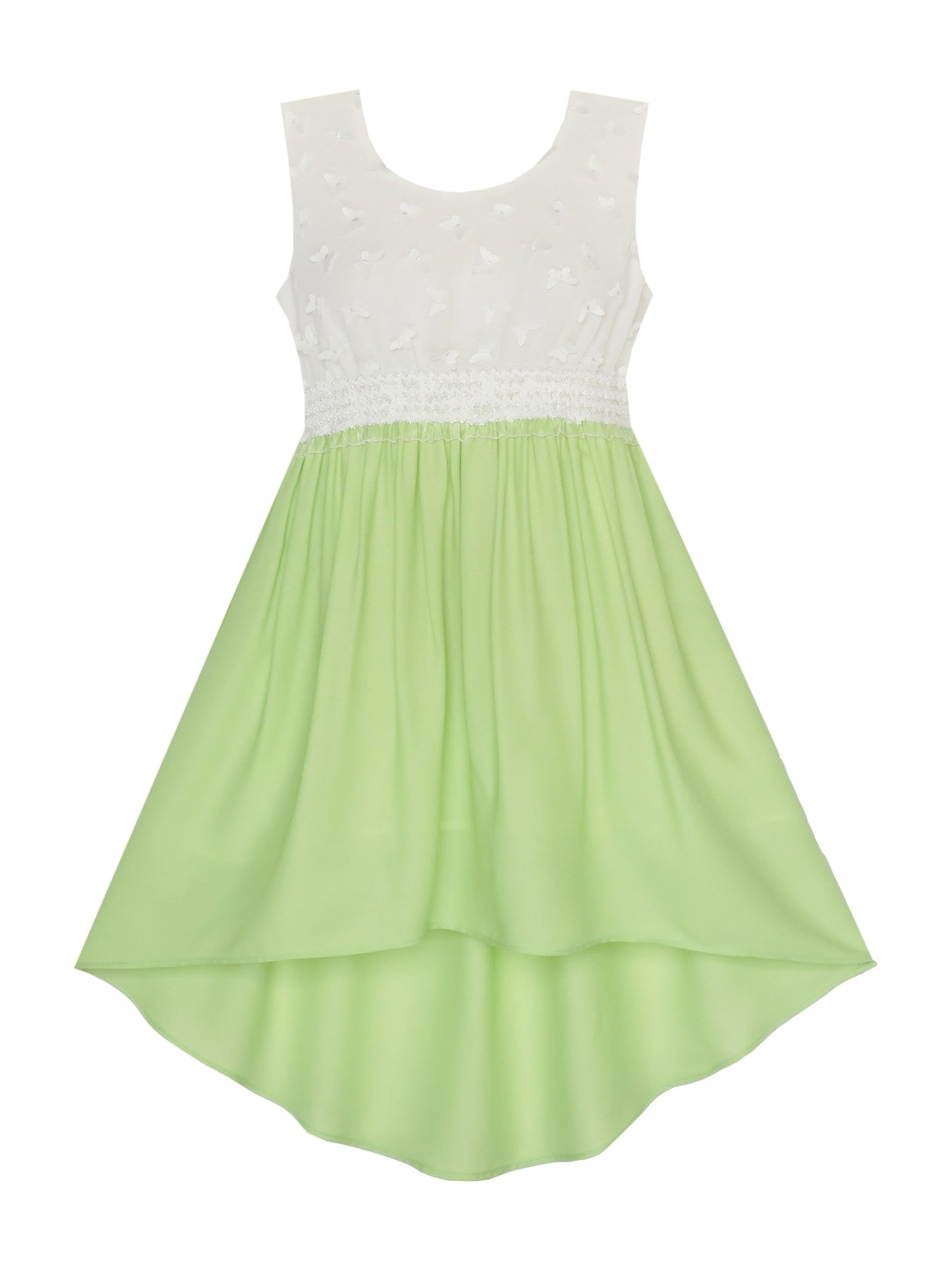 Girls Dress Hi-Lo Maxi Sequin Chiffon Lace Flower Pink Green