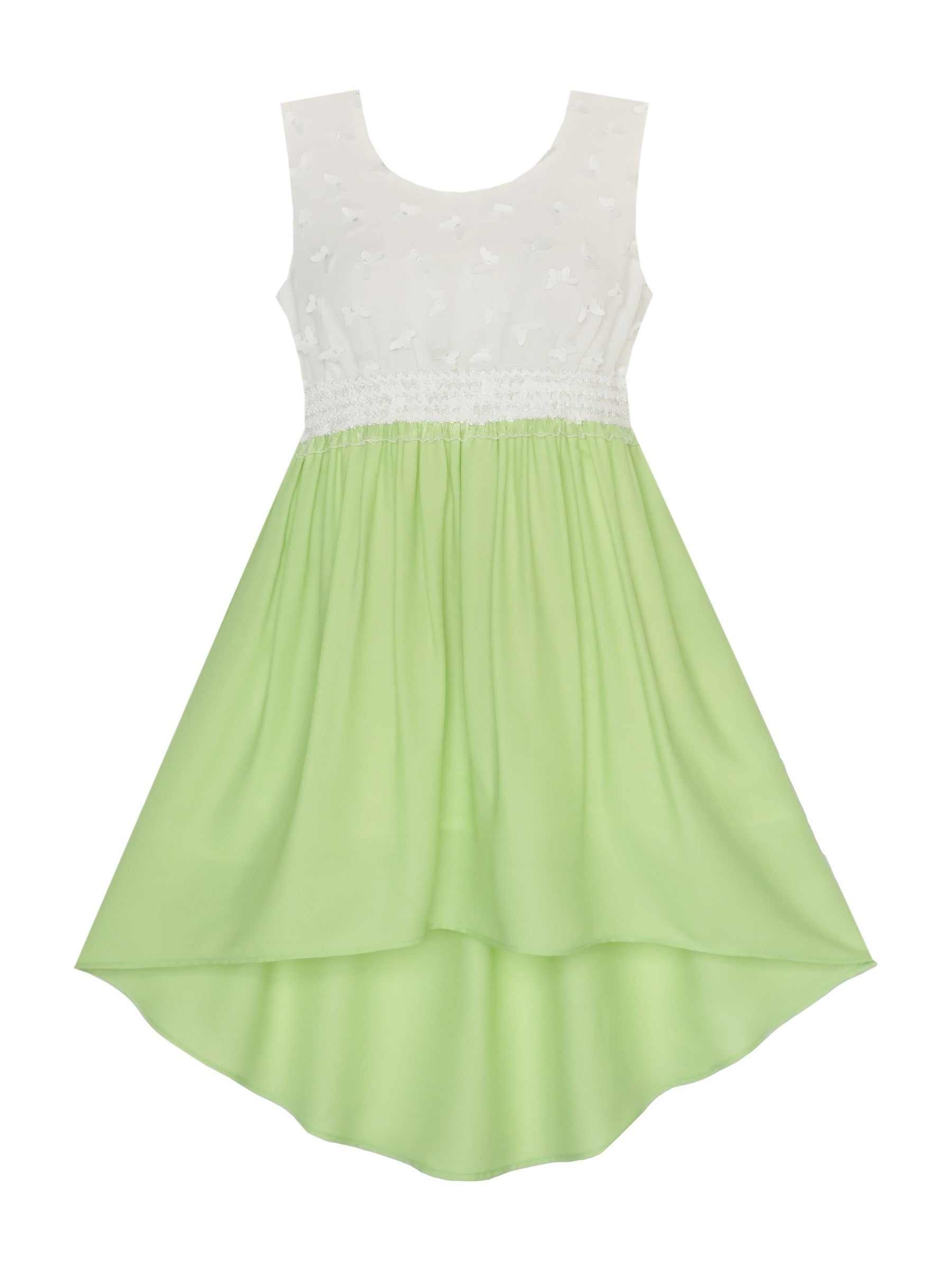 Girls Dress Hi-Lo Maxi Sequin Chiffon Lace Flower Pink Green