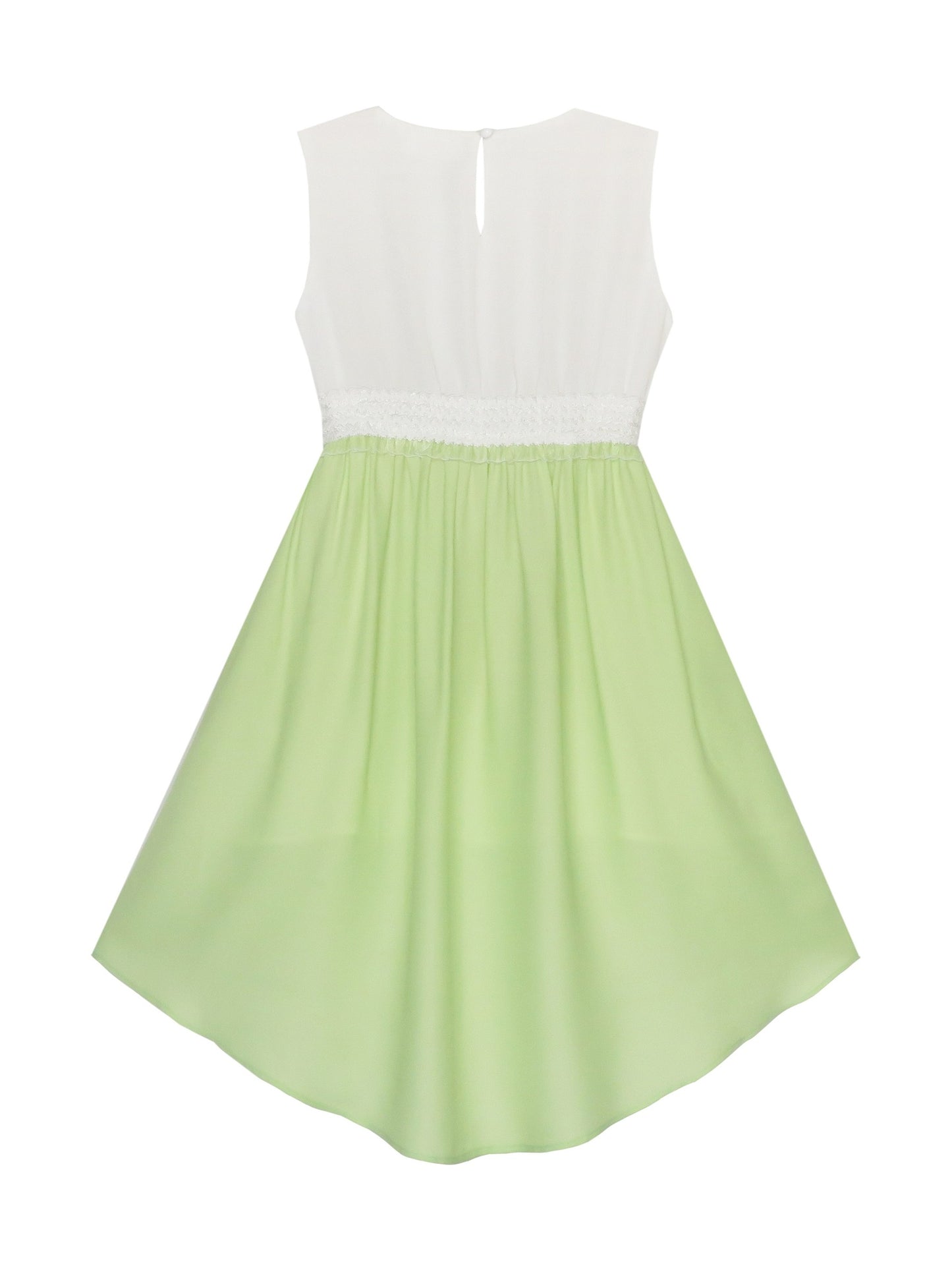 Girls Dress Hi-Lo Maxi Sequin Chiffon Lace Flower Pink Green