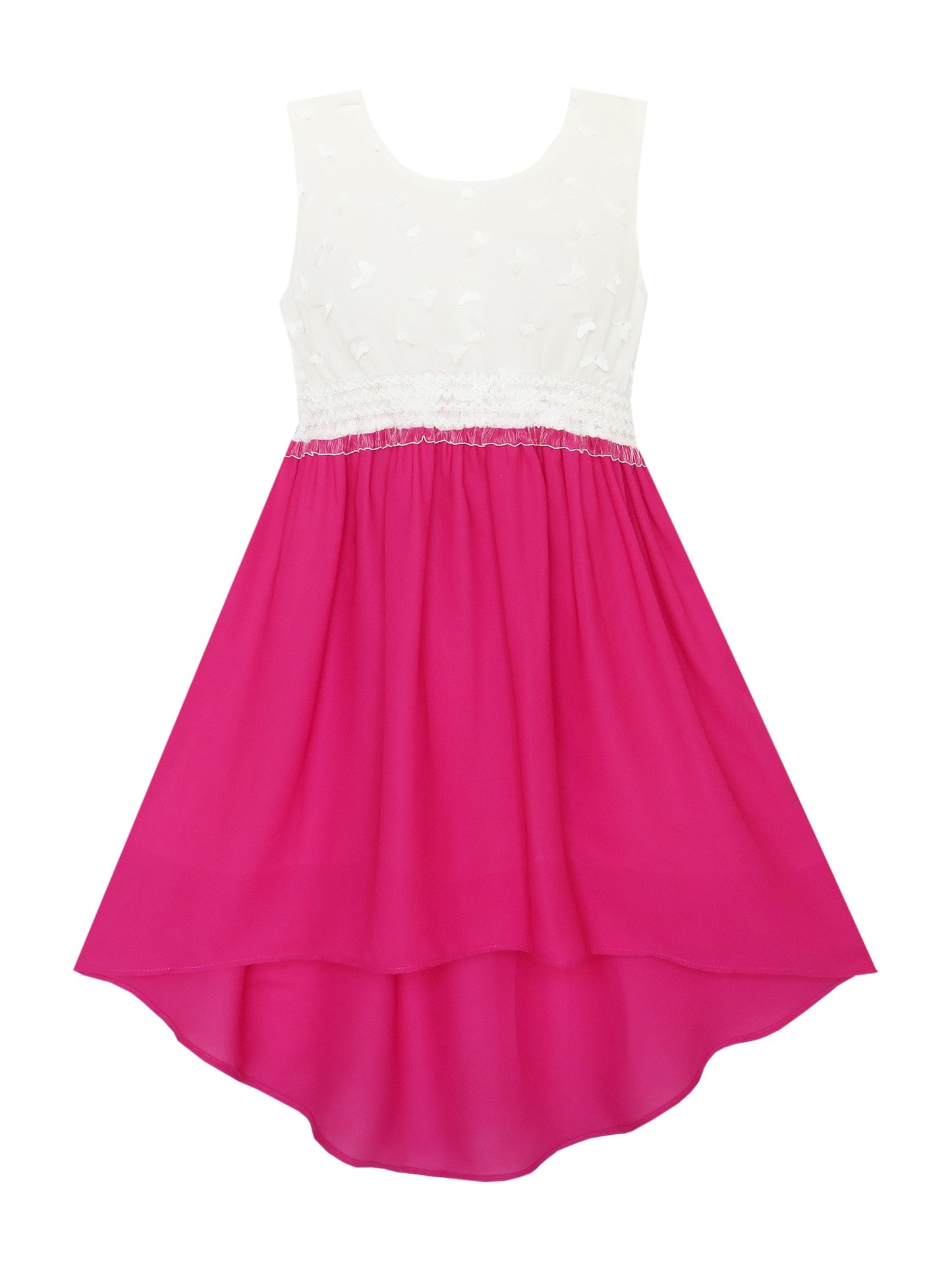 Girls Dress Hi-Lo Maxi Sequin Chiffon Lace Flower Pink Pink