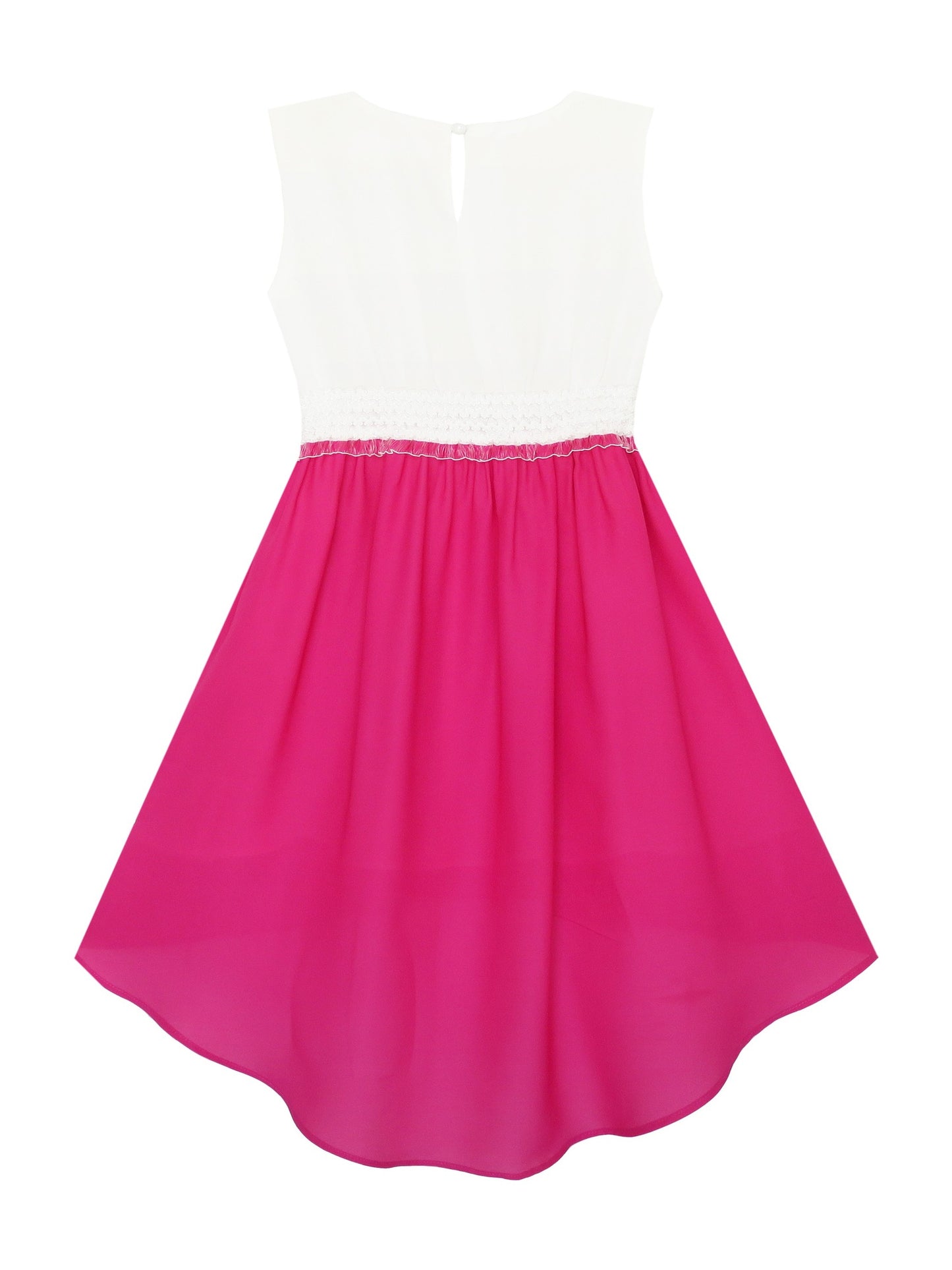 Girls Dress Hi-Lo Maxi Sequin Chiffon Lace Flower Pink Pink