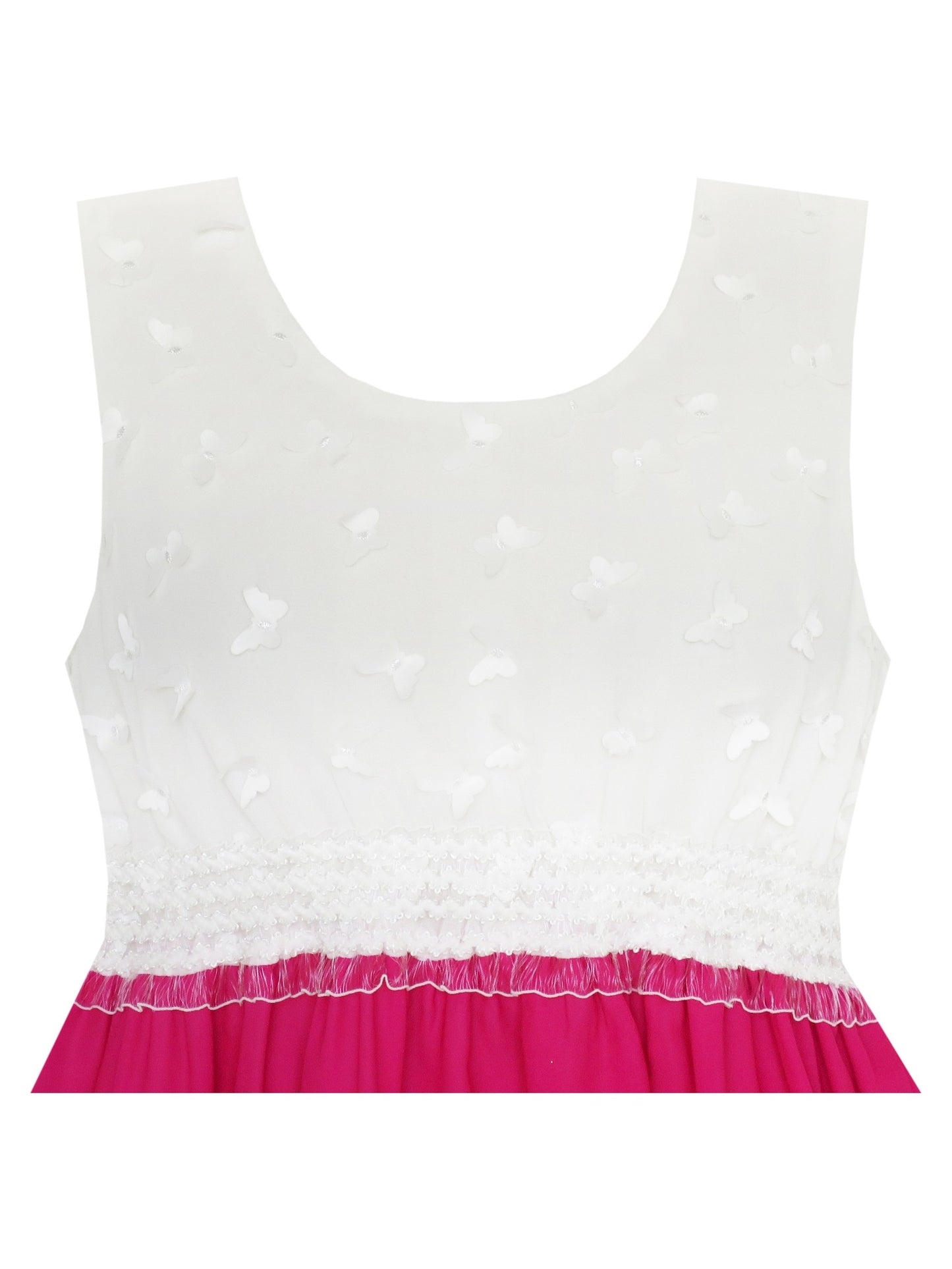 Girls Dress Hi-Lo Maxi Sequin Chiffon Lace Flower Pink Pink