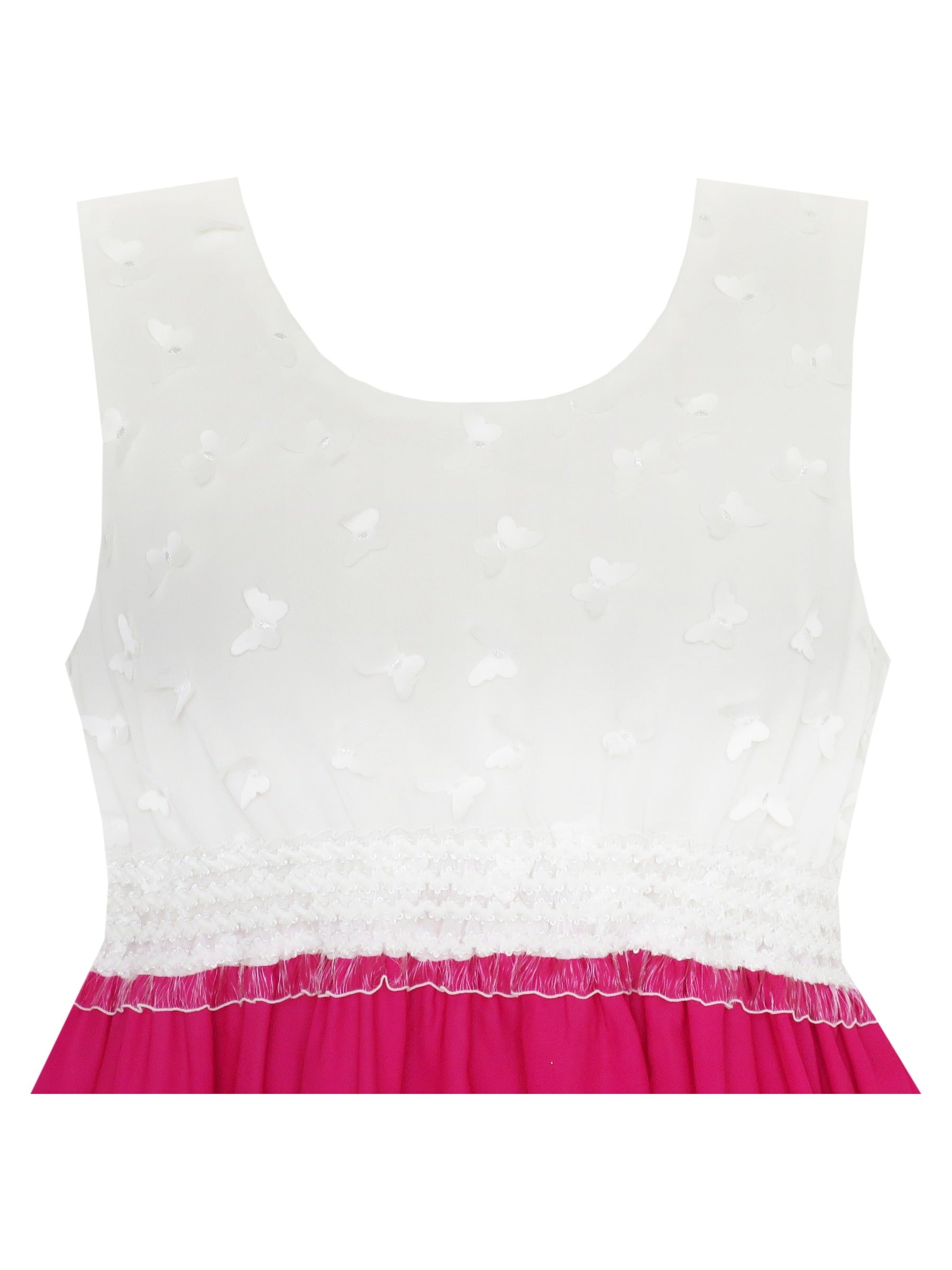Girls Dress Hi-Lo Maxi Sequin Chiffon Lace Flower Pink Pink