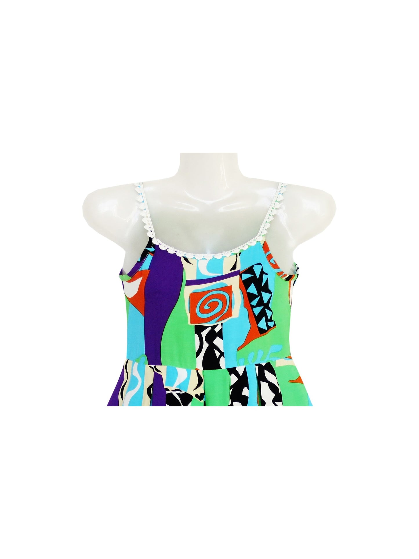 Girls Dress Halter Color Block Print Hanky Hem Green