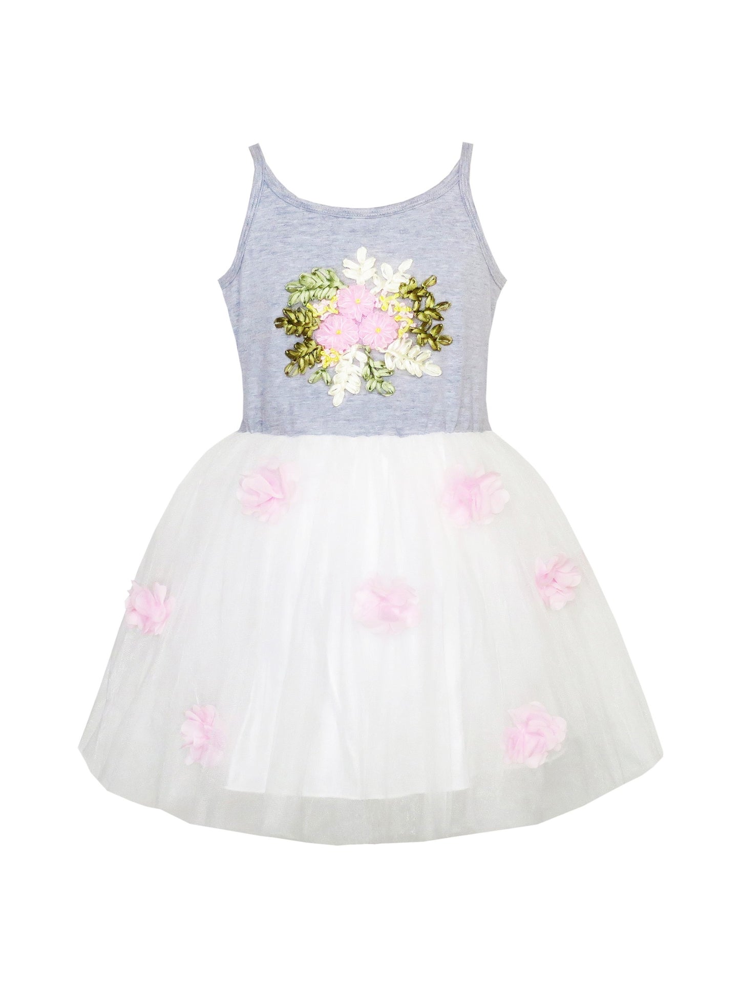 Flower Girls Dress Lace hem Butterfly Wedding First Communion Gray