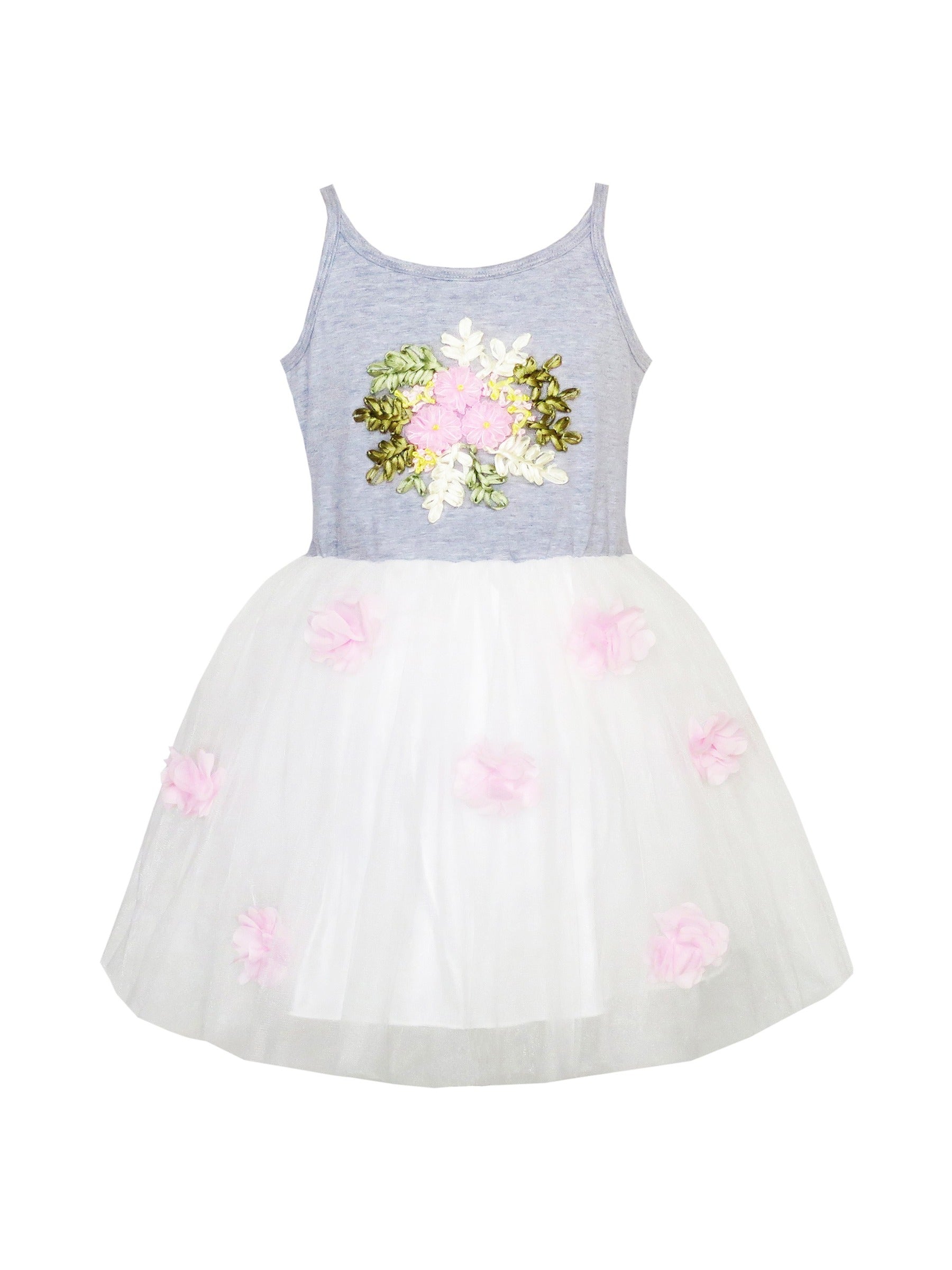 Flower Girls Dress Lace hem Butterfly Wedding First Communion Gray