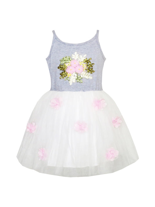 Flower Girls Dress Lace hem Butterfly Wedding First Communion Gray