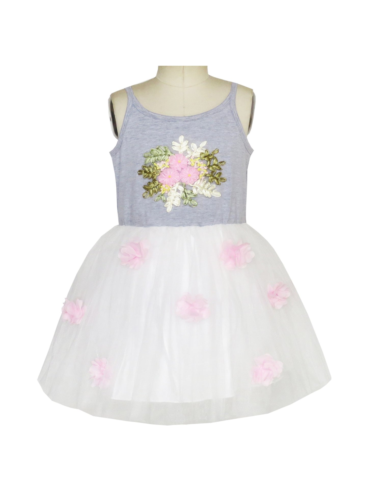 Flower Girls Dress Lace hem Butterfly Wedding First Communion Gray