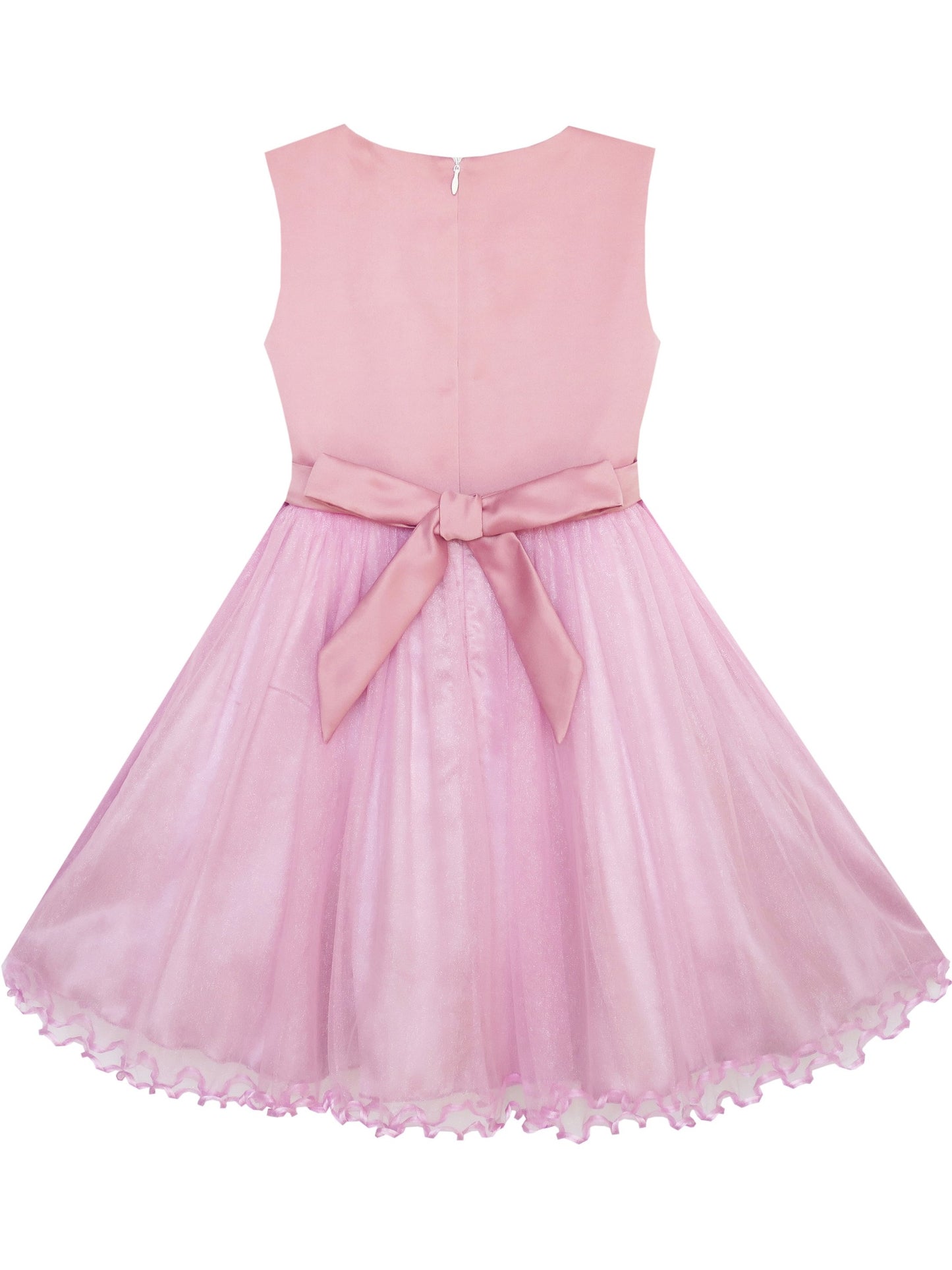 Girls Dress Purple Flower Bow Tie Wedding Party Children Clothes Size Pink