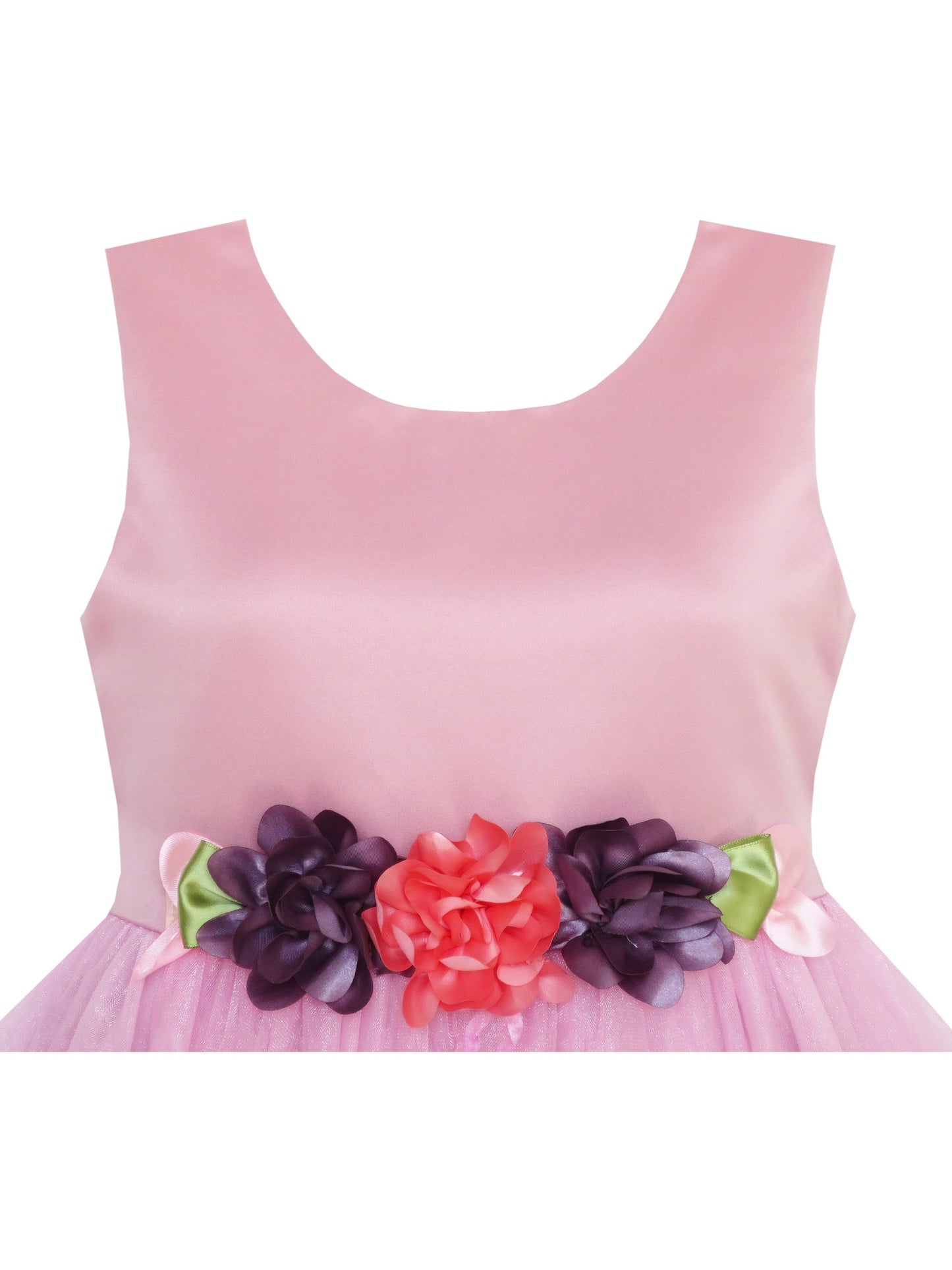 Girls Dress Purple Flower Bow Tie Wedding Party Children Clothes Size Pink