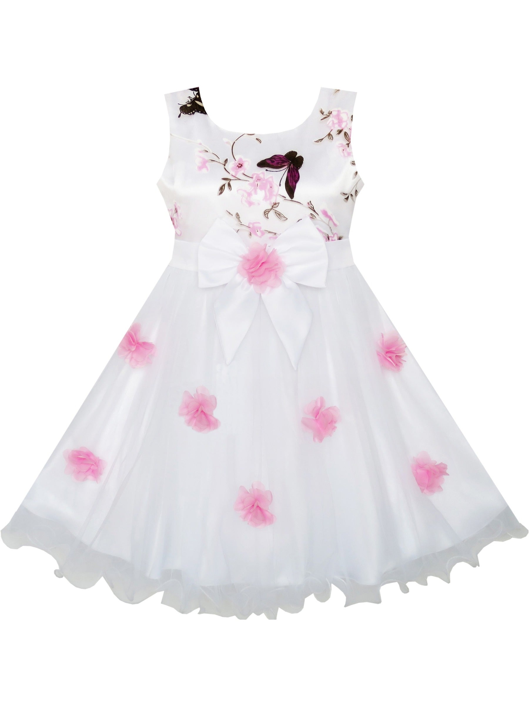 Girls Dress Purple Flower Bow Tie Wedding Party Children Clothes Size White