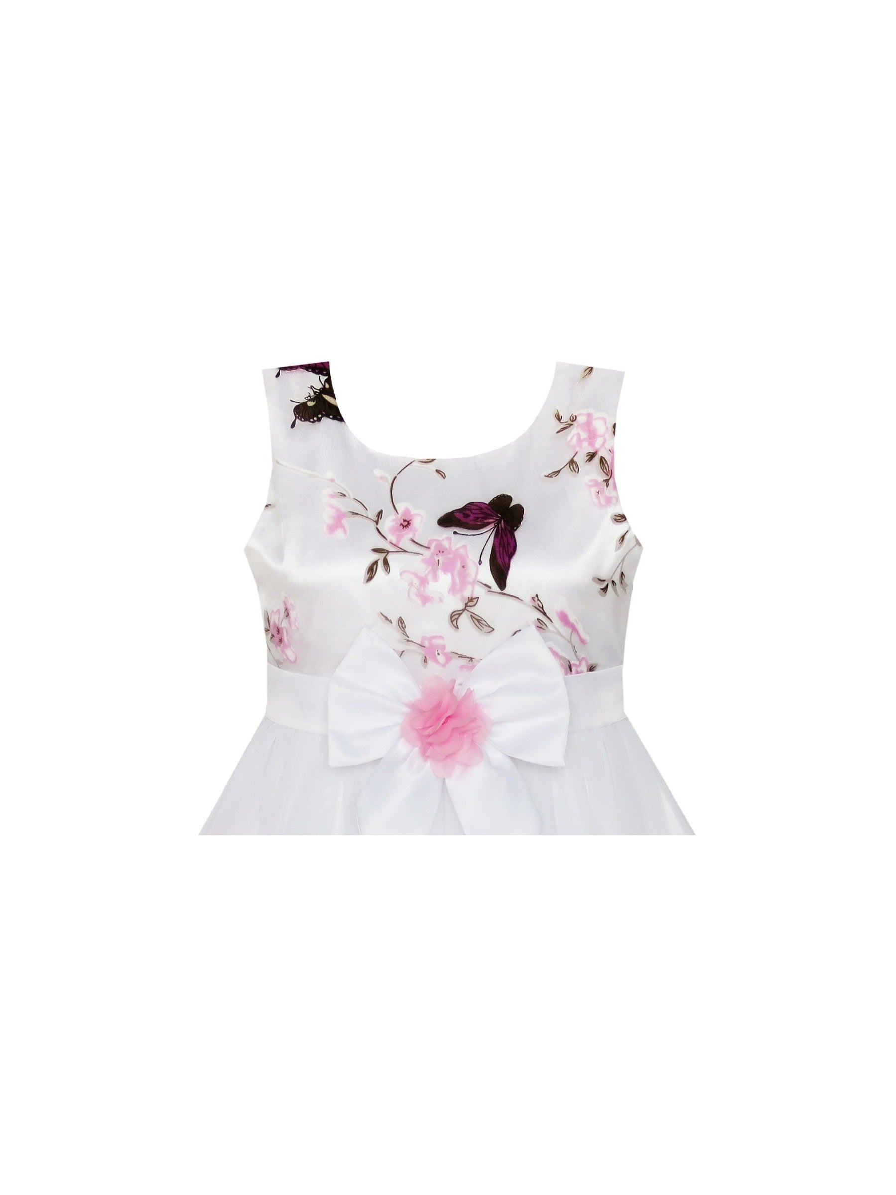 Girls Dress Purple Flower Bow Tie Wedding Party Children Clothes Size White