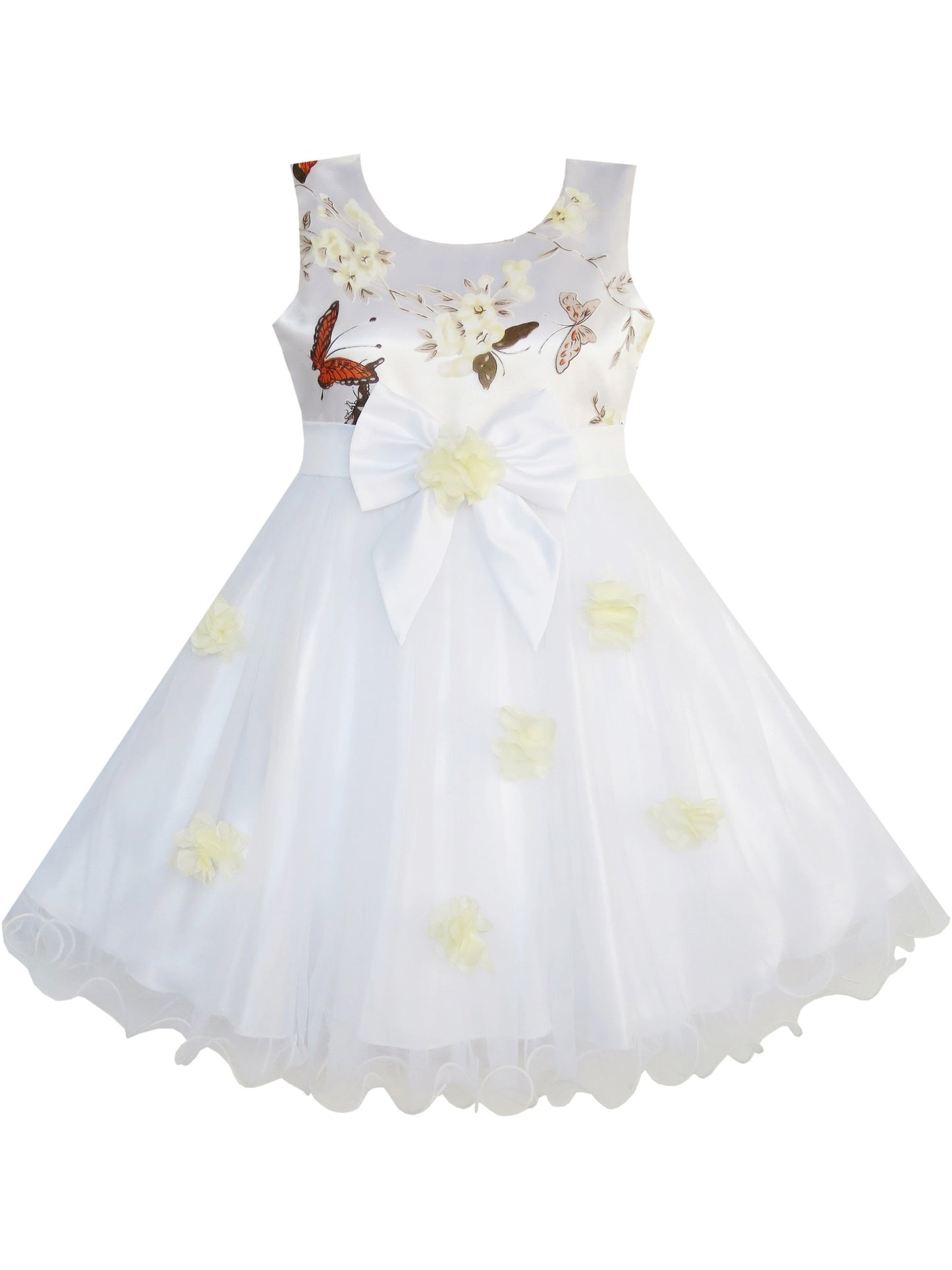 Girls Dress Purple Flower Bow Tie Wedding Party Children Clothes Size White