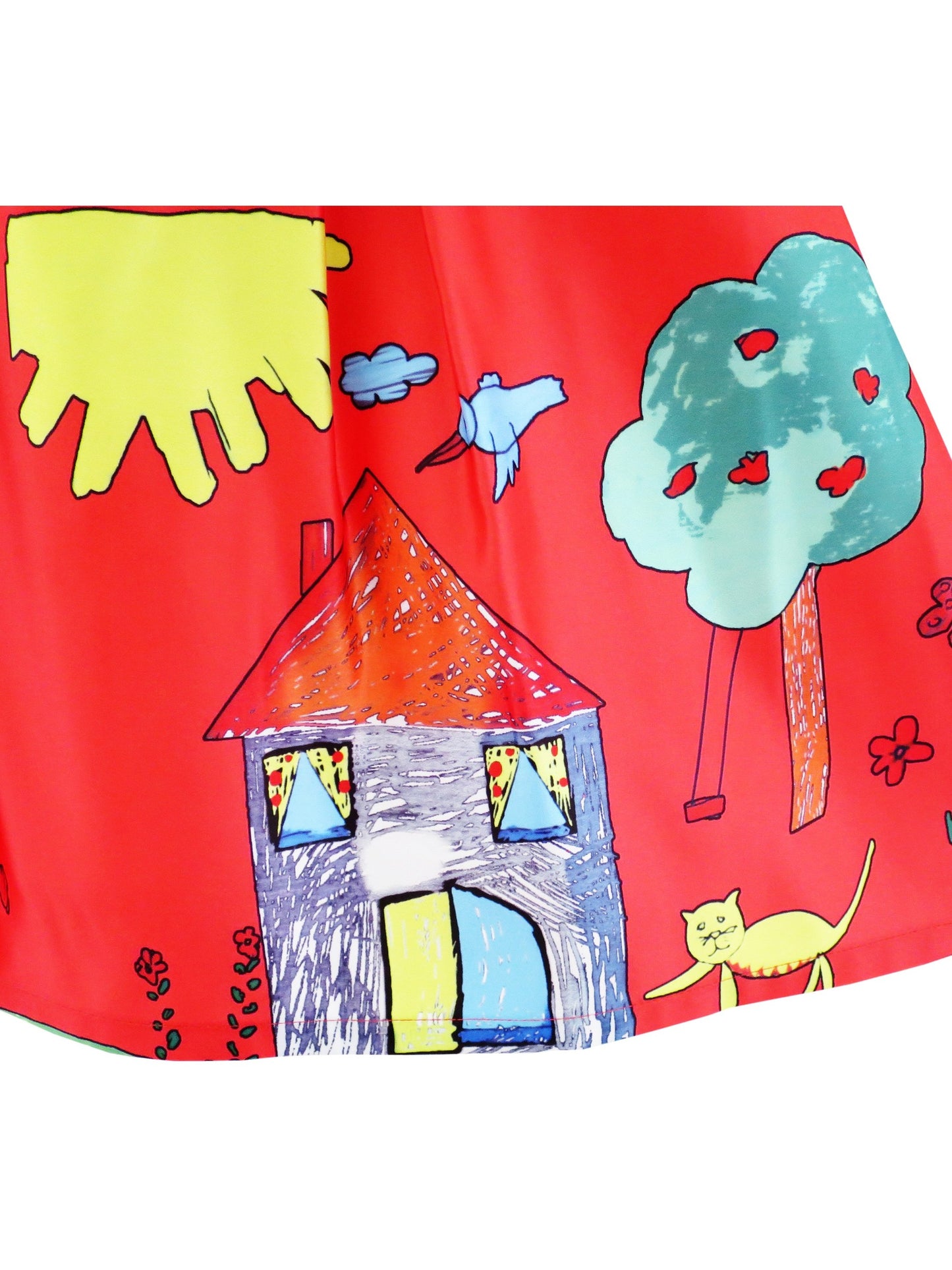 Girls Dress Flower Garden Print Elegant Chinese Style Red