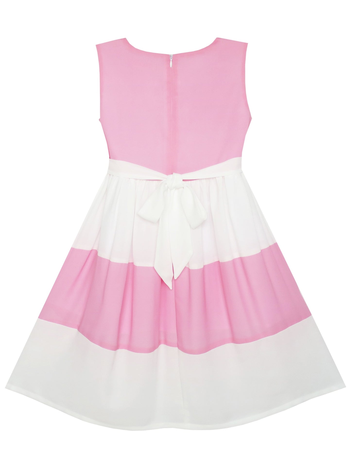 Girls Dress Pleated Collar Color Block Chiffon Sundress Pink