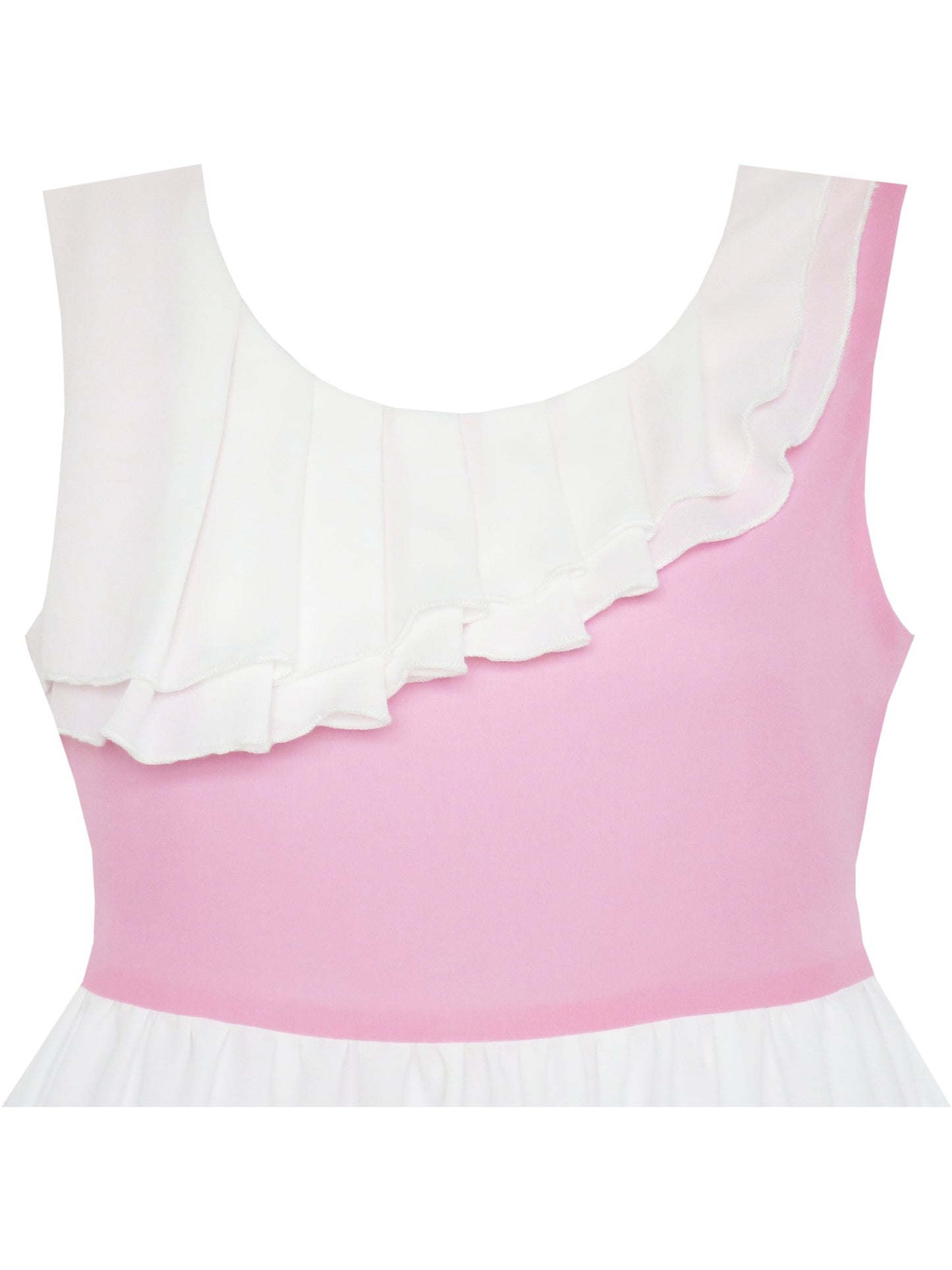 Girls Dress Pleated Collar Color Block Chiffon Sundress Pink