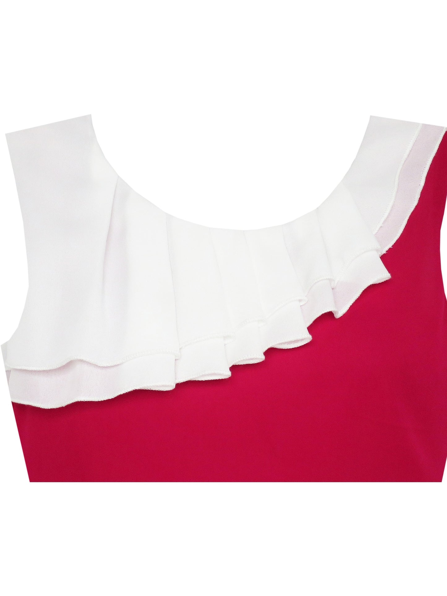 Girls Dress Pleated Collar Color Block Chiffon Sundress Red