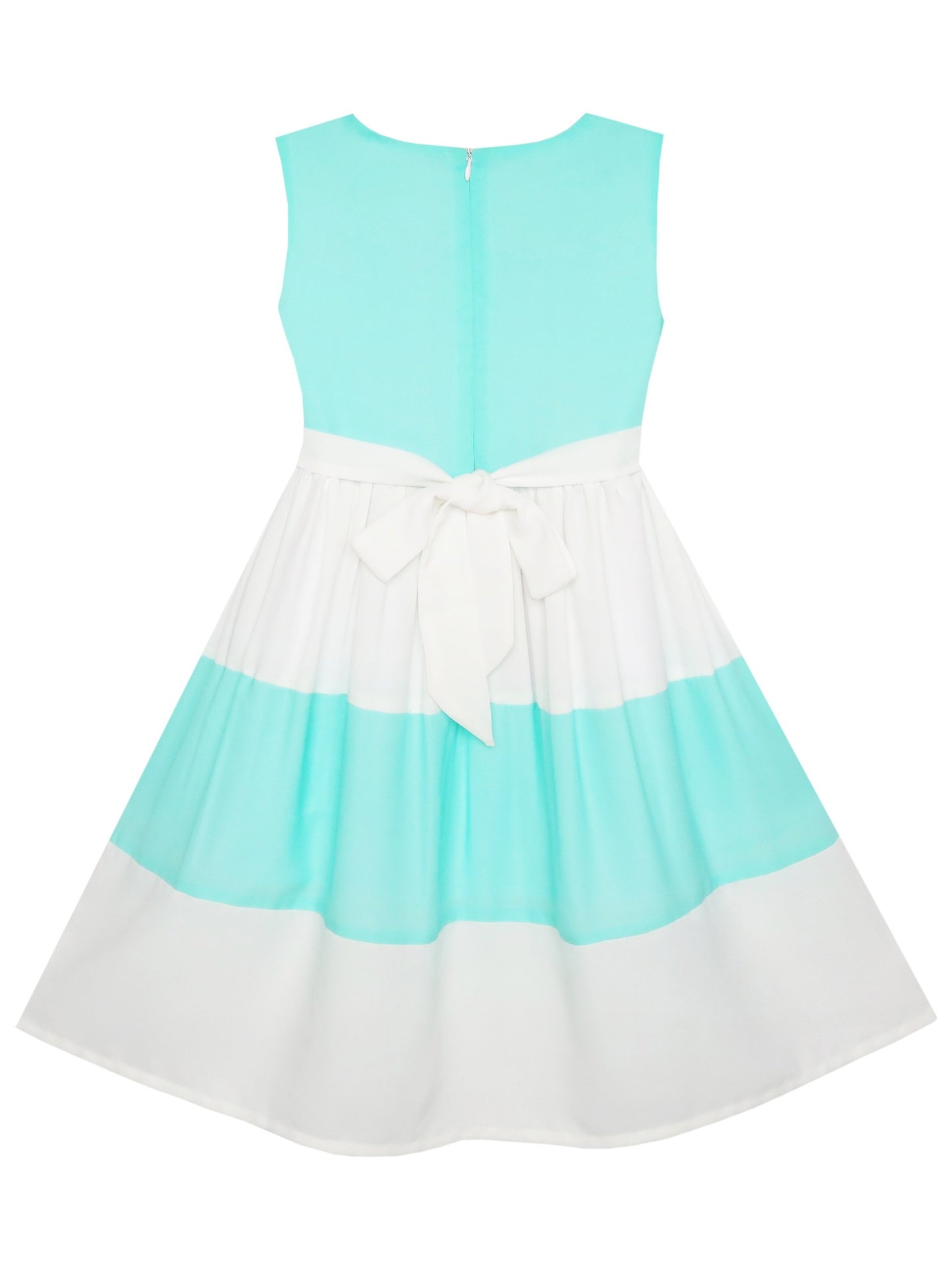 Girls Dress Pleated Collar Color Block Chiffon Sundress Green