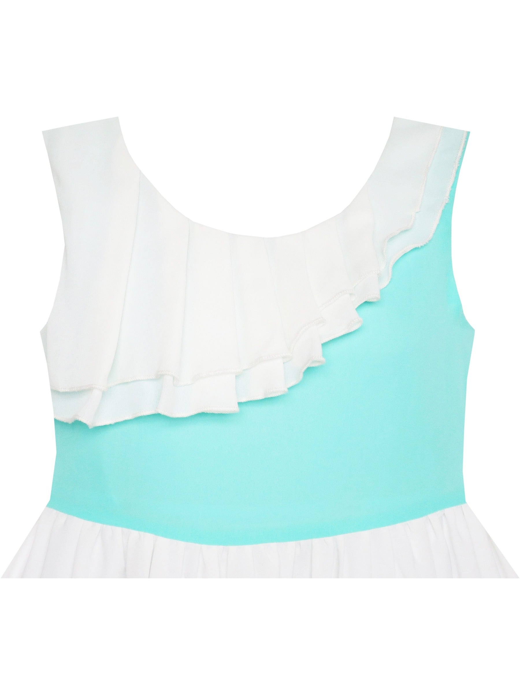 Girls Dress Pleated Collar Color Block Chiffon Sundress Green