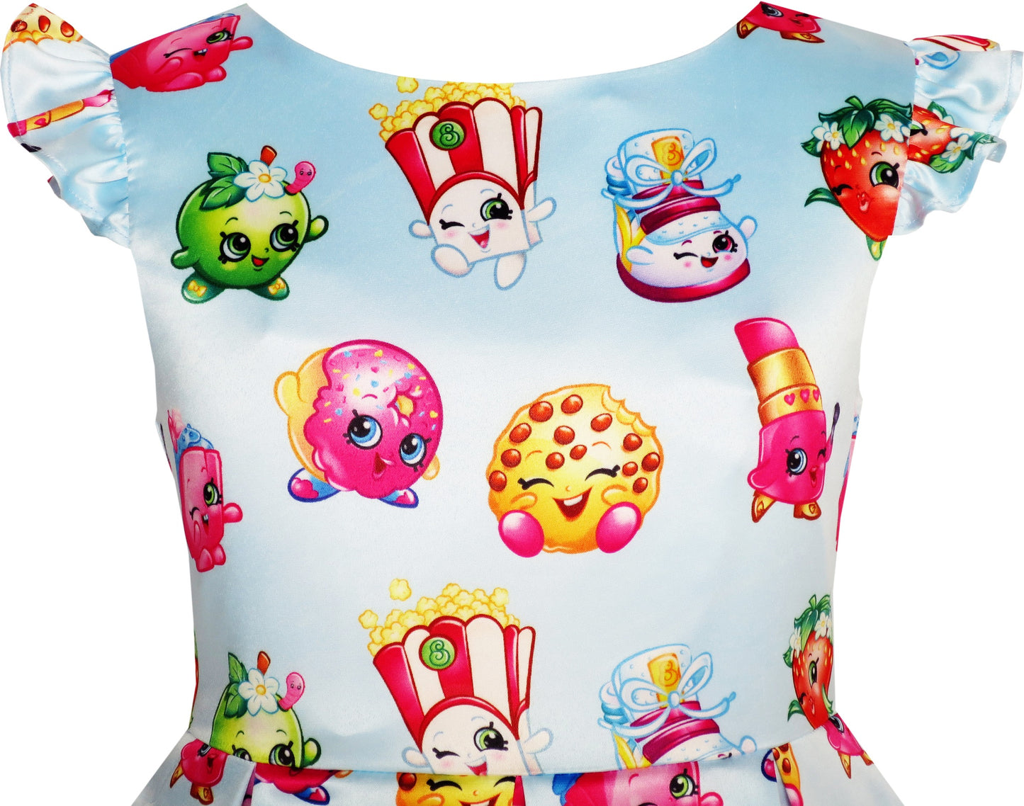 Girls Dress Cute Cartoon Print Cap Sleeve Party Sundress Blue