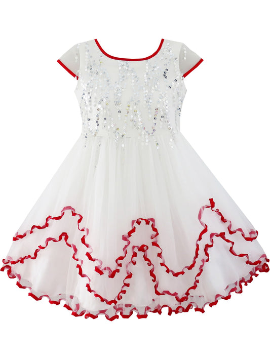 Flower Girls Dress Sparkling Sequin Wedding bridesmaid Dress Red