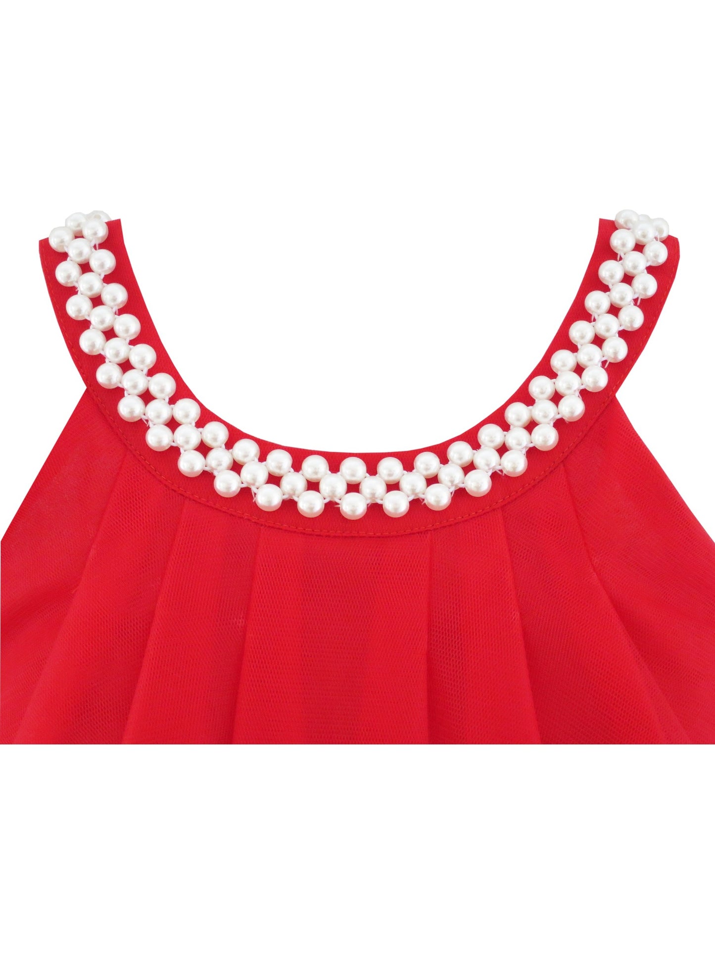 Flower Girls Dress Halter Dress Pearl Party Wedding Birthday Red