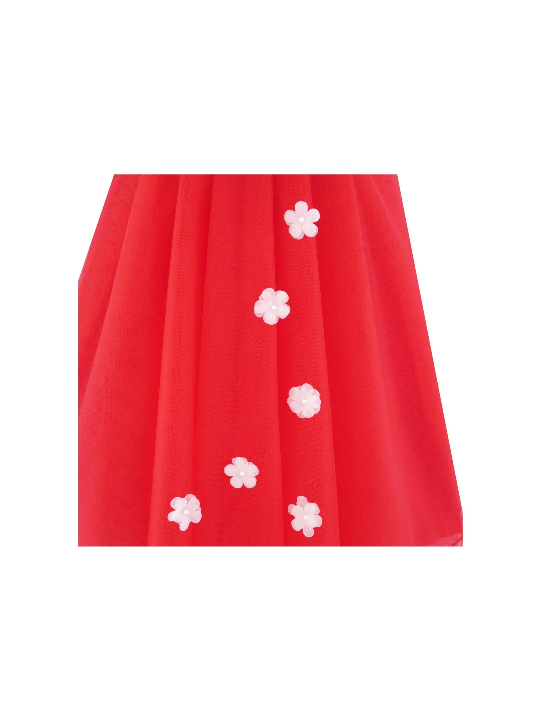Flower Girls Dress Halter Dress Pearl Party Wedding Birthday Red