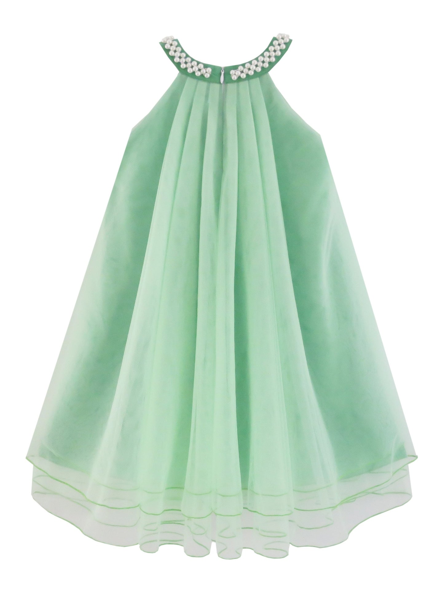Flower Girls Dress Halter Dress Pearl Party Wedding Birthday Green