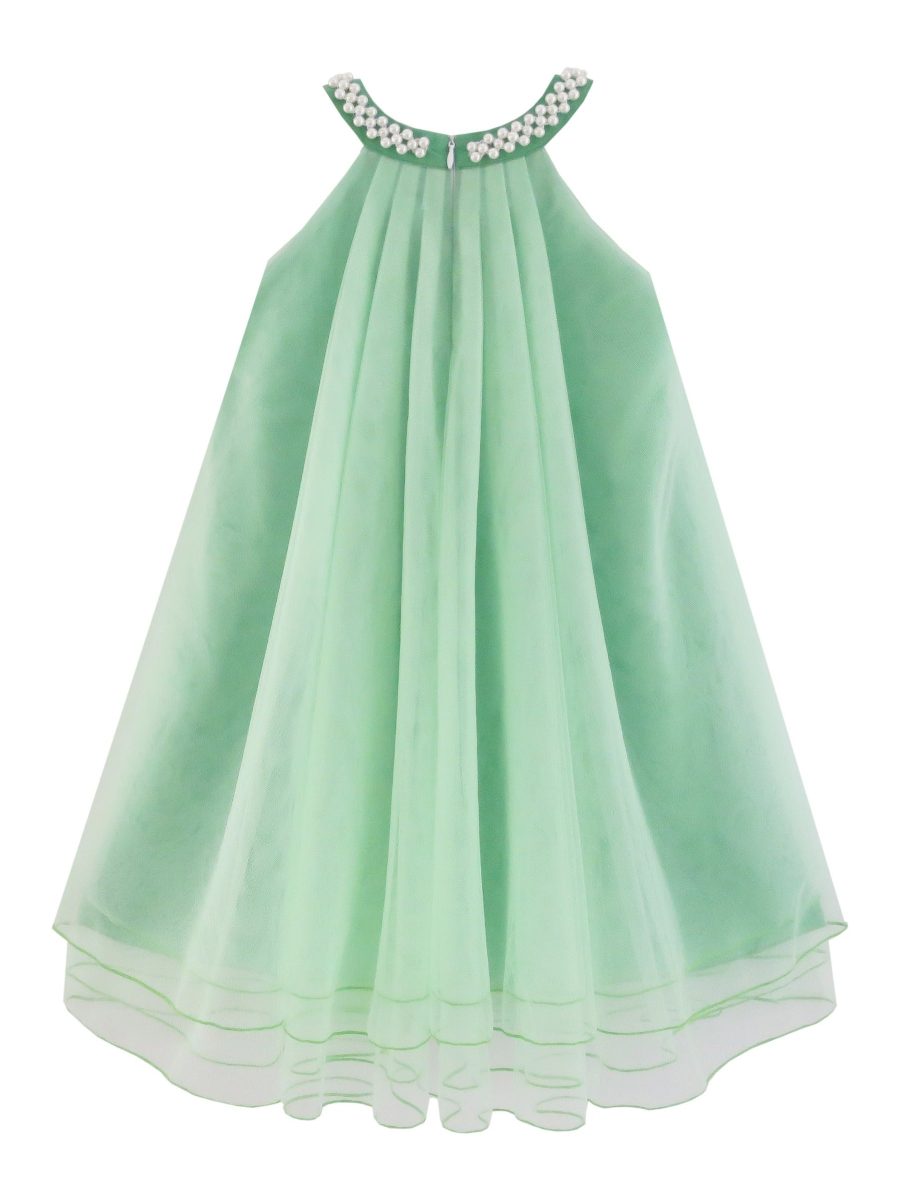 Flower Girls Dress Halter Dress Pearl Party Wedding Birthday Green