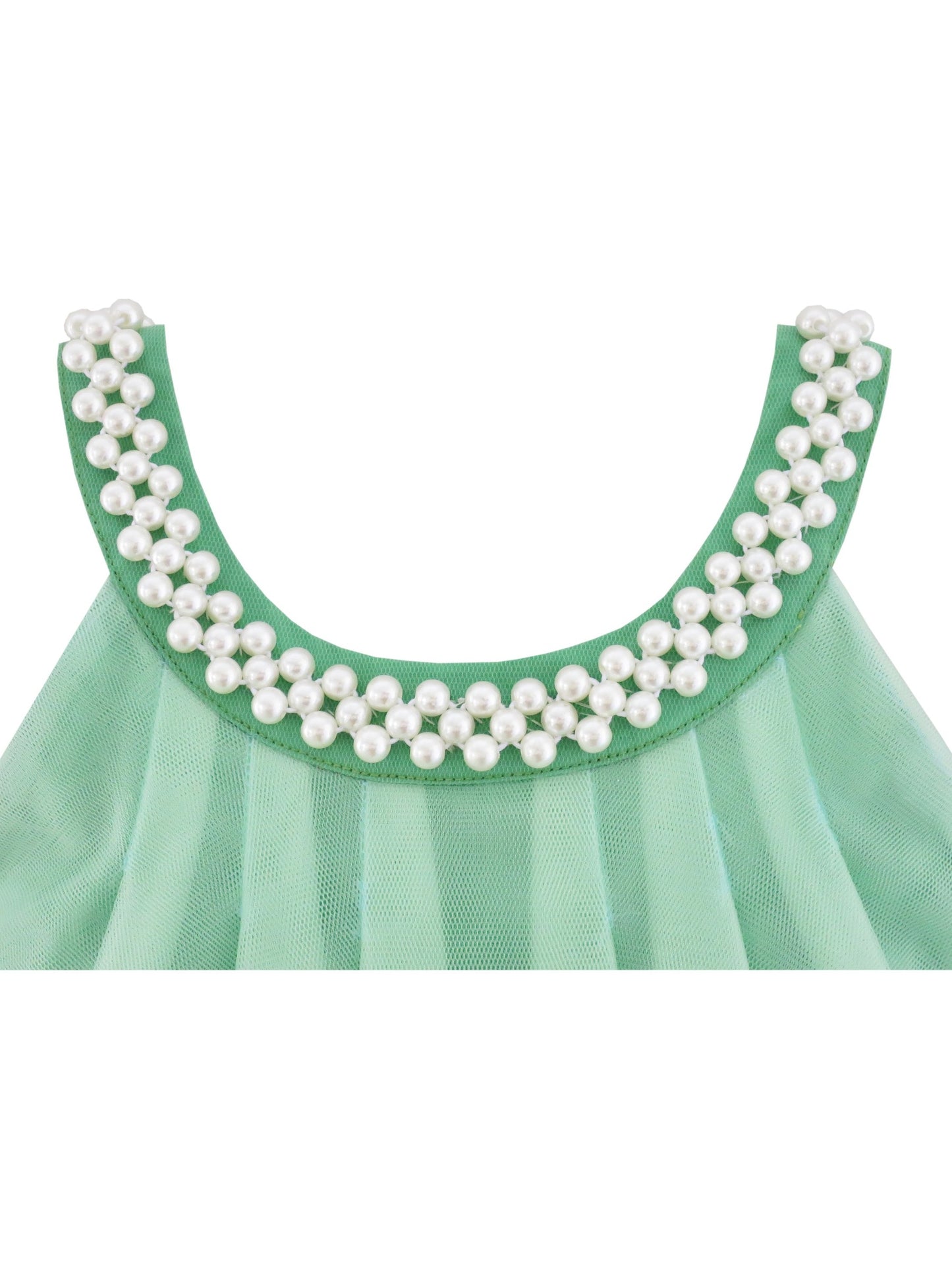 Flower Girls Dress Halter Dress Pearl Party Wedding Birthday Green