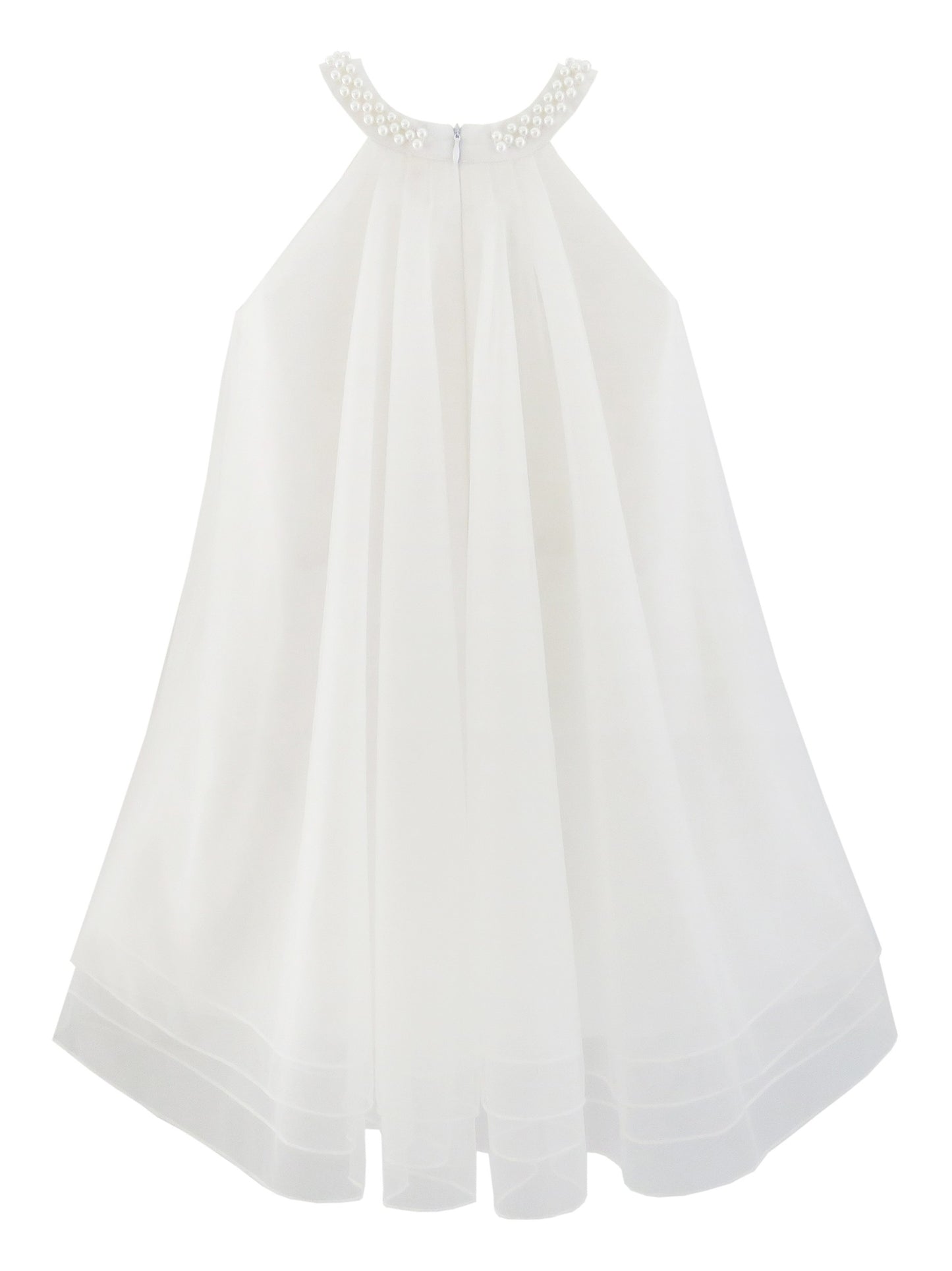 Flower Girls Dress Halter Dress Pearl Party Wedding Birthday White