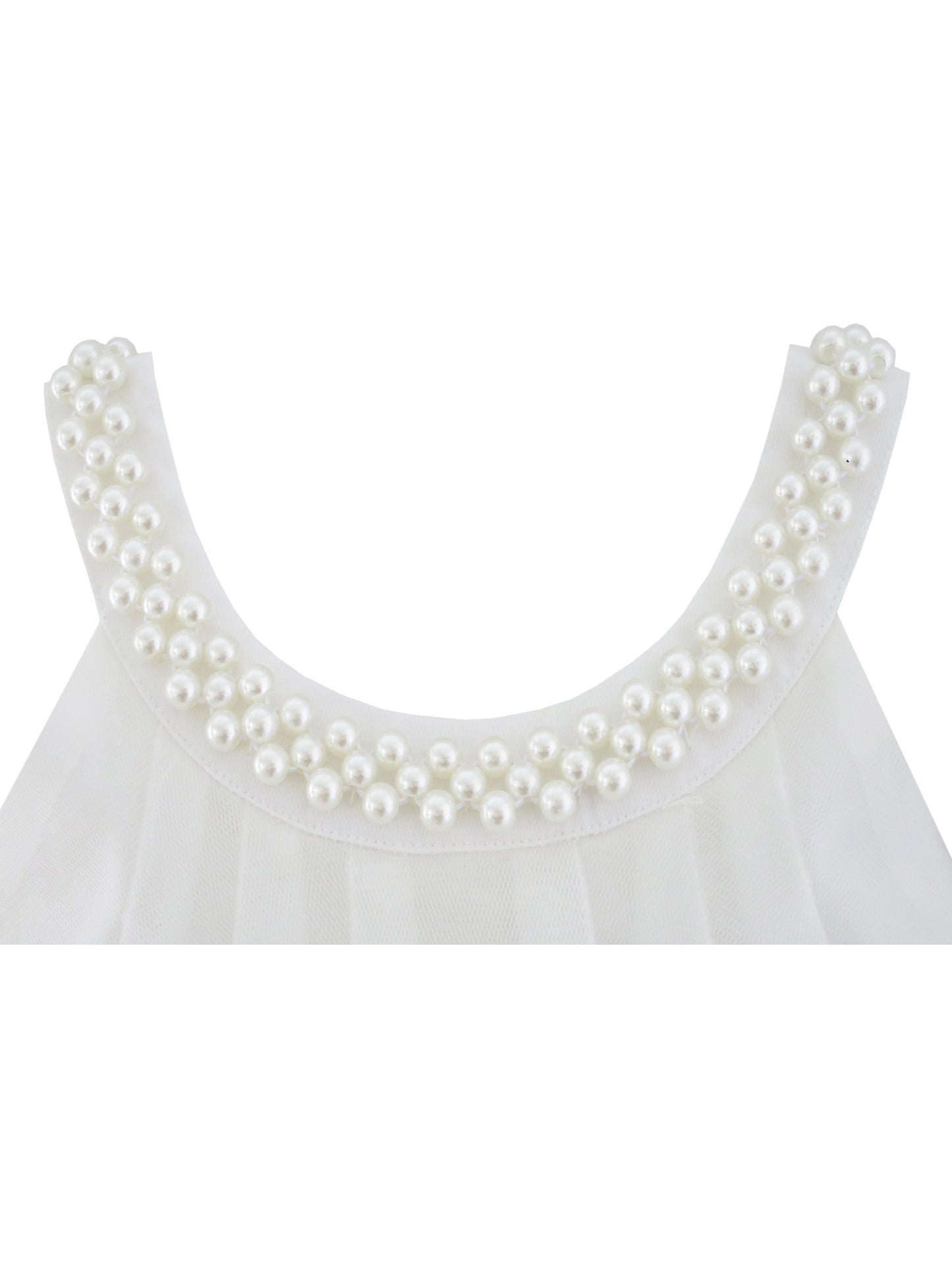 Flower Girls Dress Halter Dress Pearl Party Wedding Birthday White