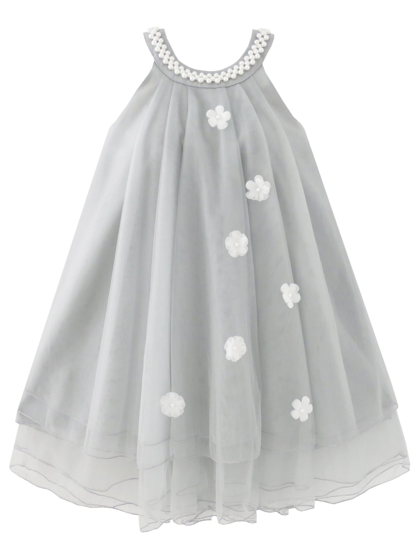 Flower Girls Dress Halter Dress Pearl Party Wedding Birthday Gray