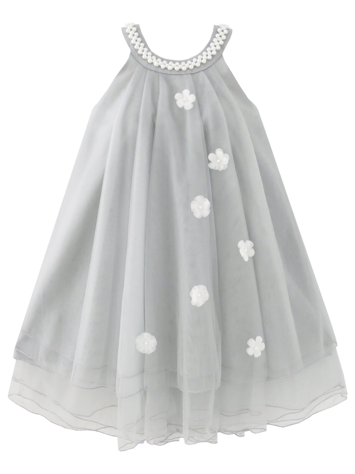 Flower Girls Dress Halter Dress Pearl Party Wedding Birthday - Gray