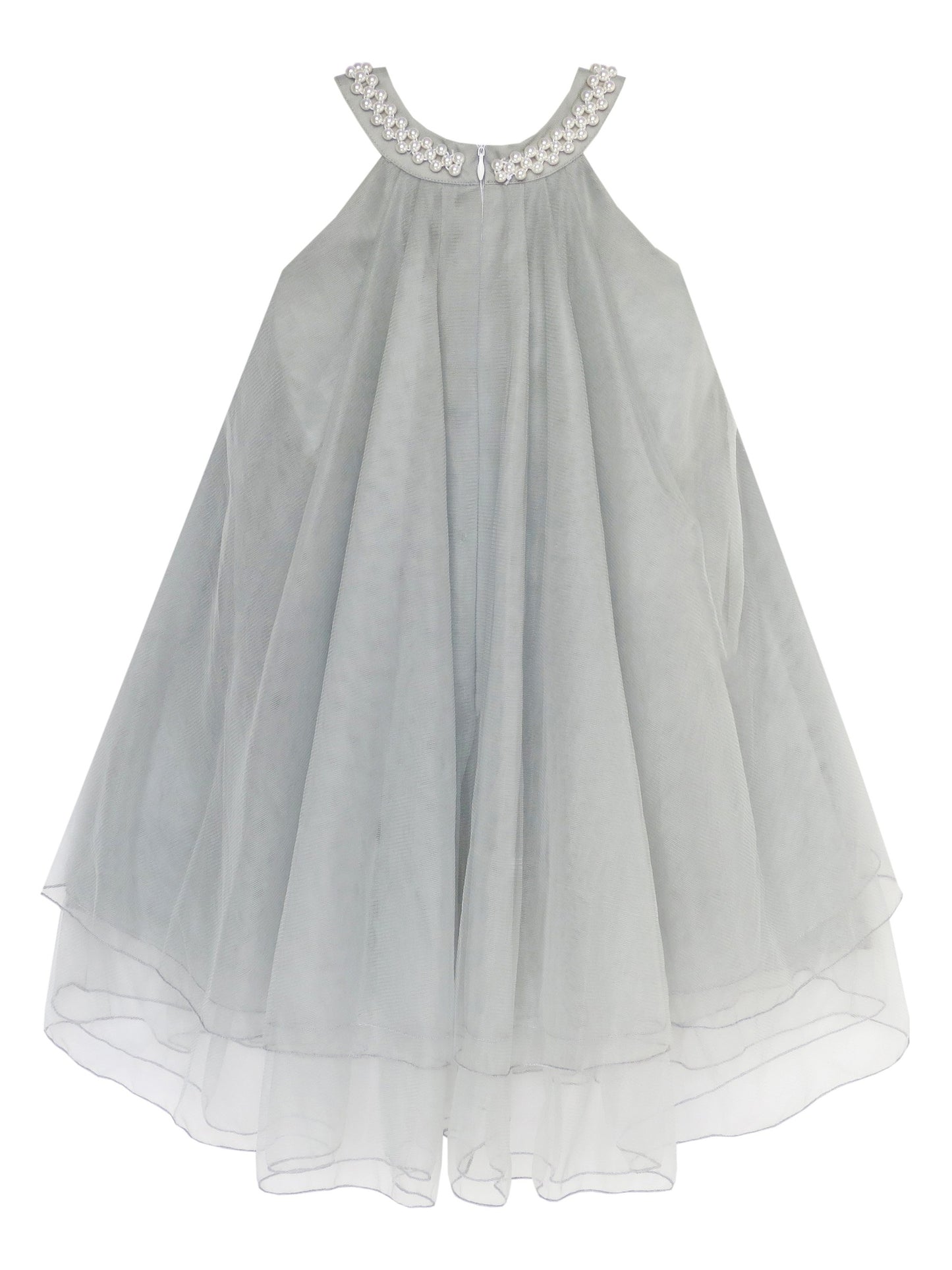 Flower Girls Dress Halter Dress Pearl Party Wedding Birthday Gray