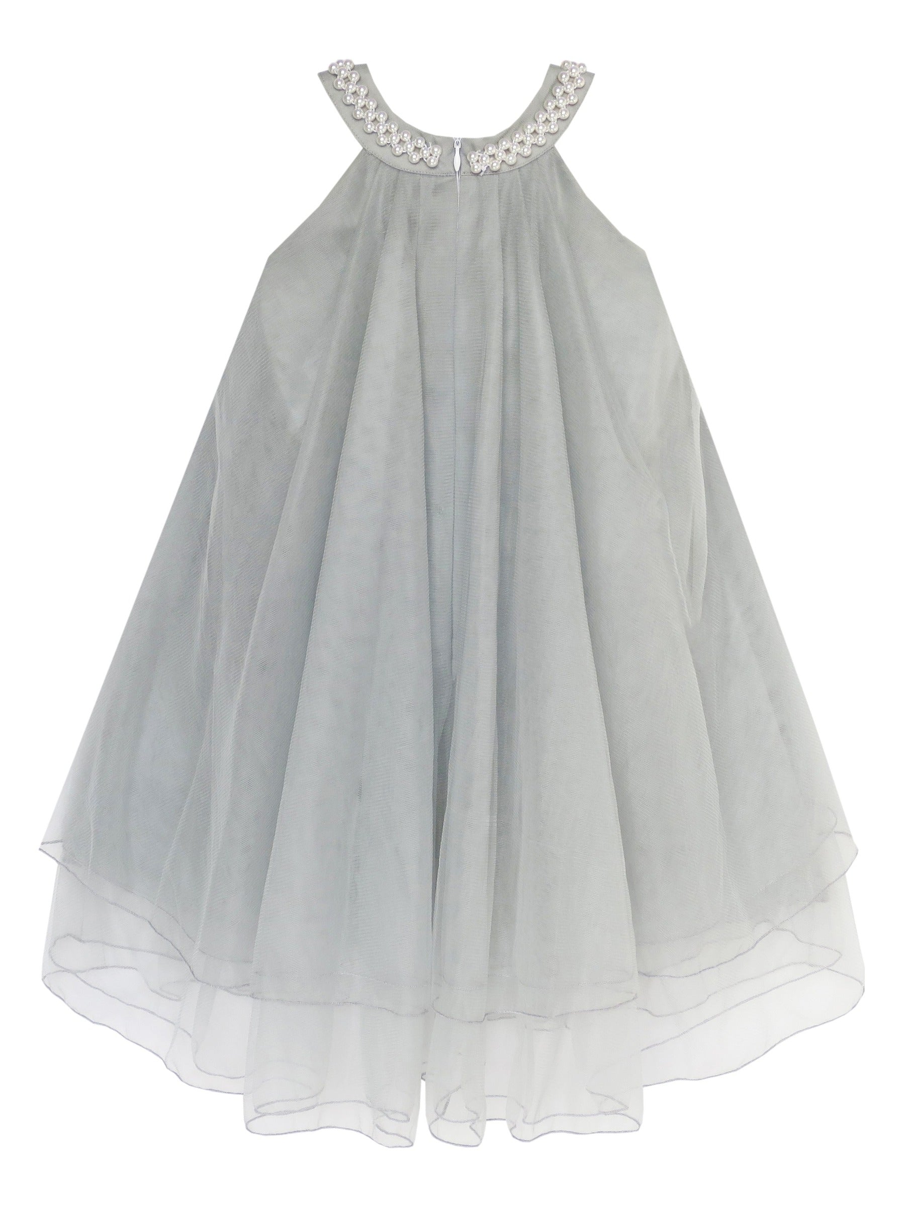 Flower Girls Dress Halter Dress Pearl Party Wedding Birthday Gray
