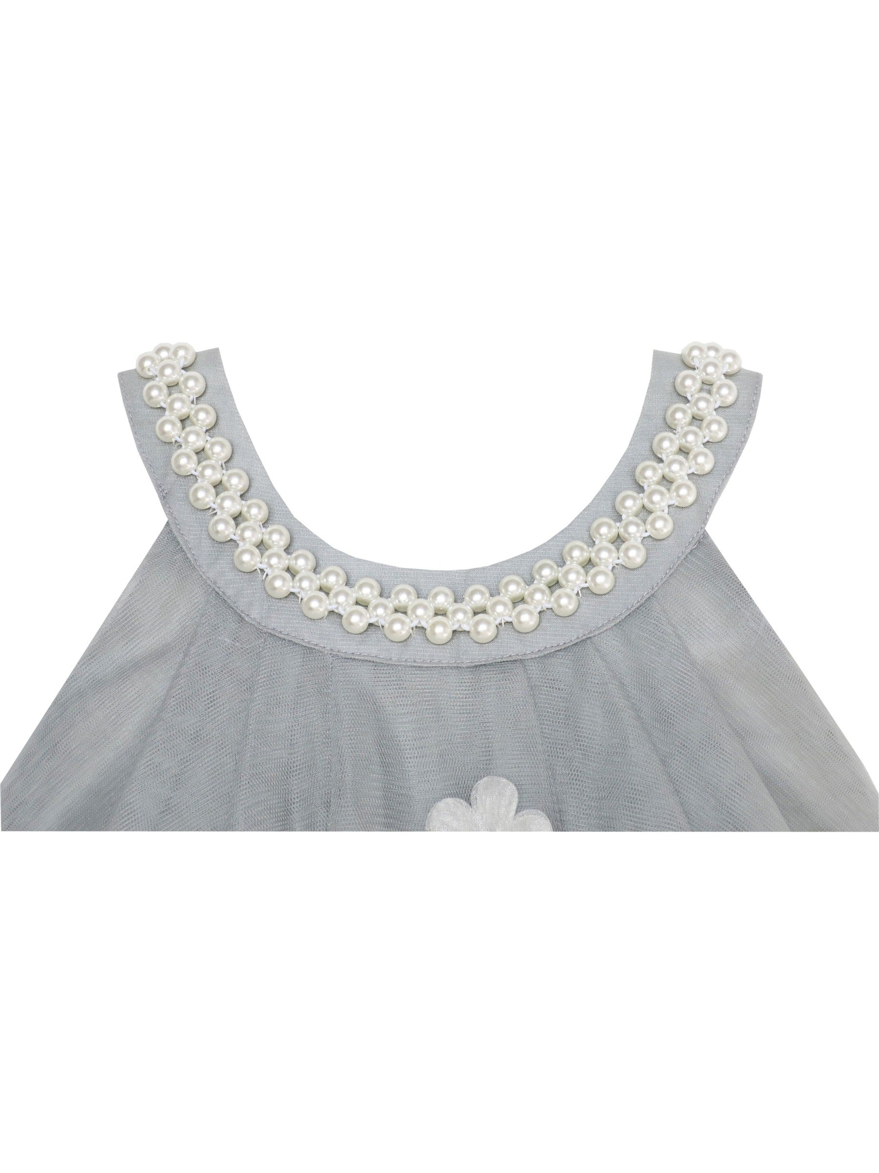 Flower Girls Dress Halter Dress Pearl Party Wedding Birthday Gray