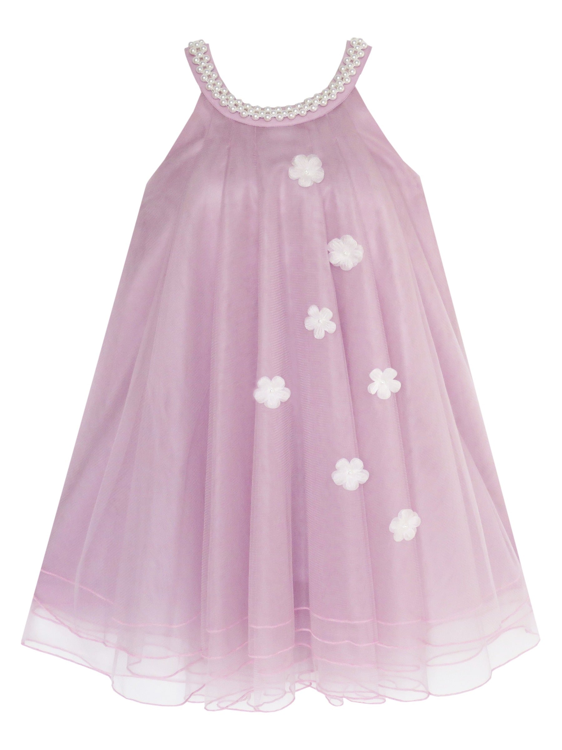 Flower Girls Dress Halter Dress Pearl Party Wedding Birthday Purple