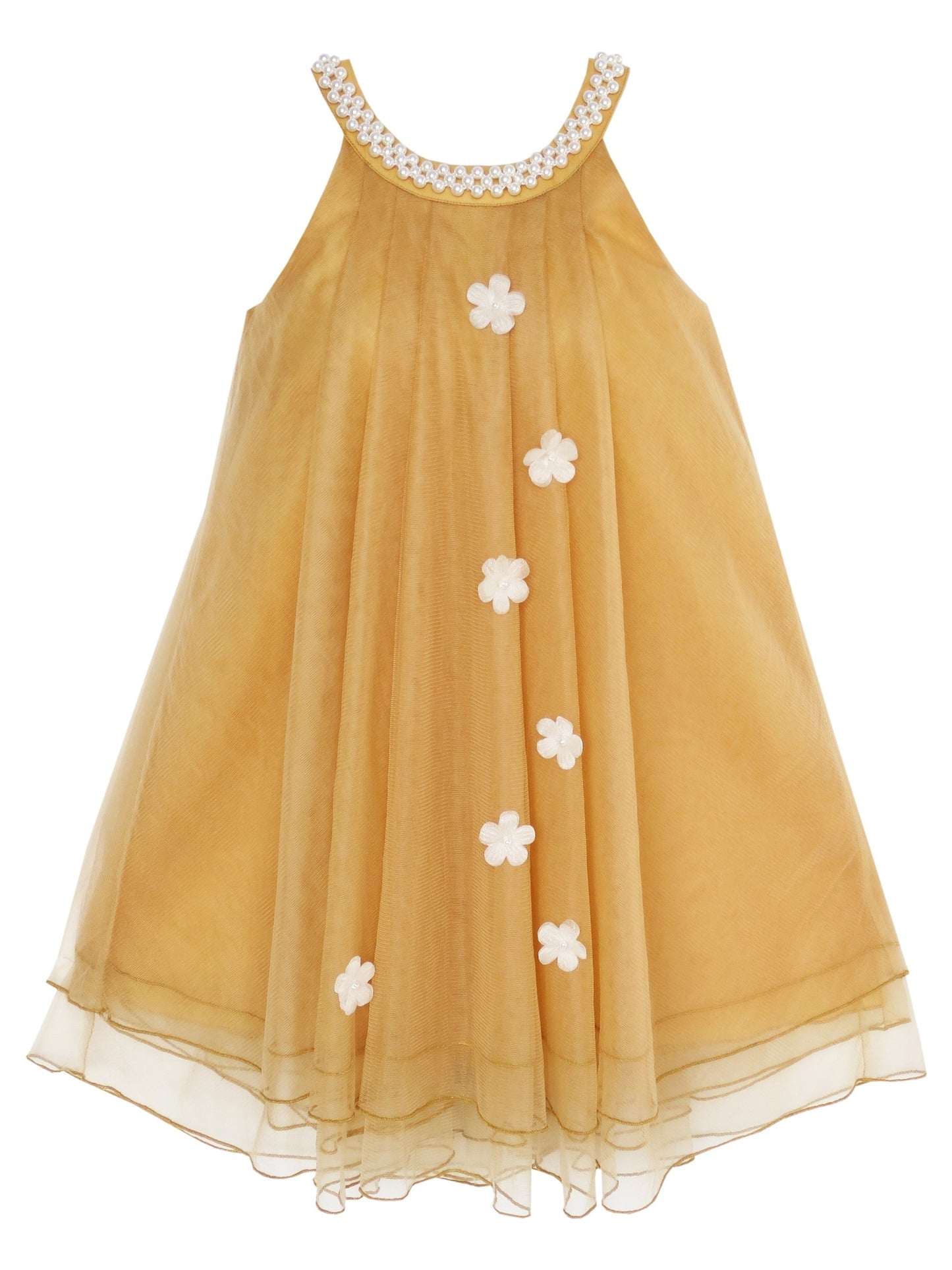 Flower Girls Dress Halter Dress Pearl Party Wedding Birthday Yellow
