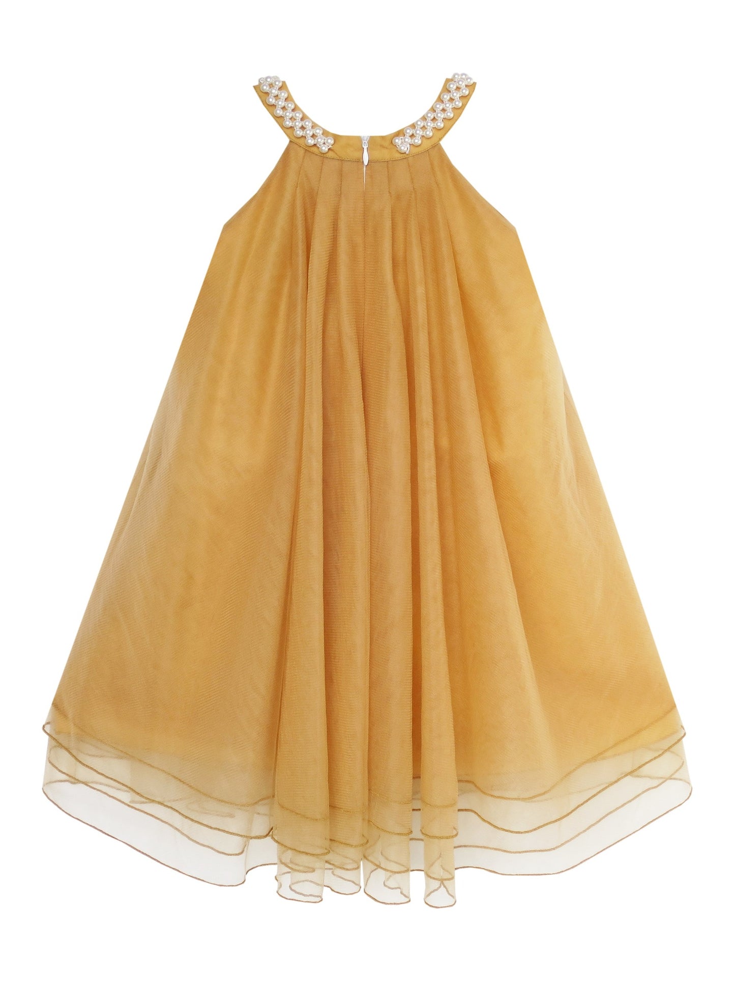Flower Girls Dress Halter Dress Pearl Party Wedding Birthday Yellow