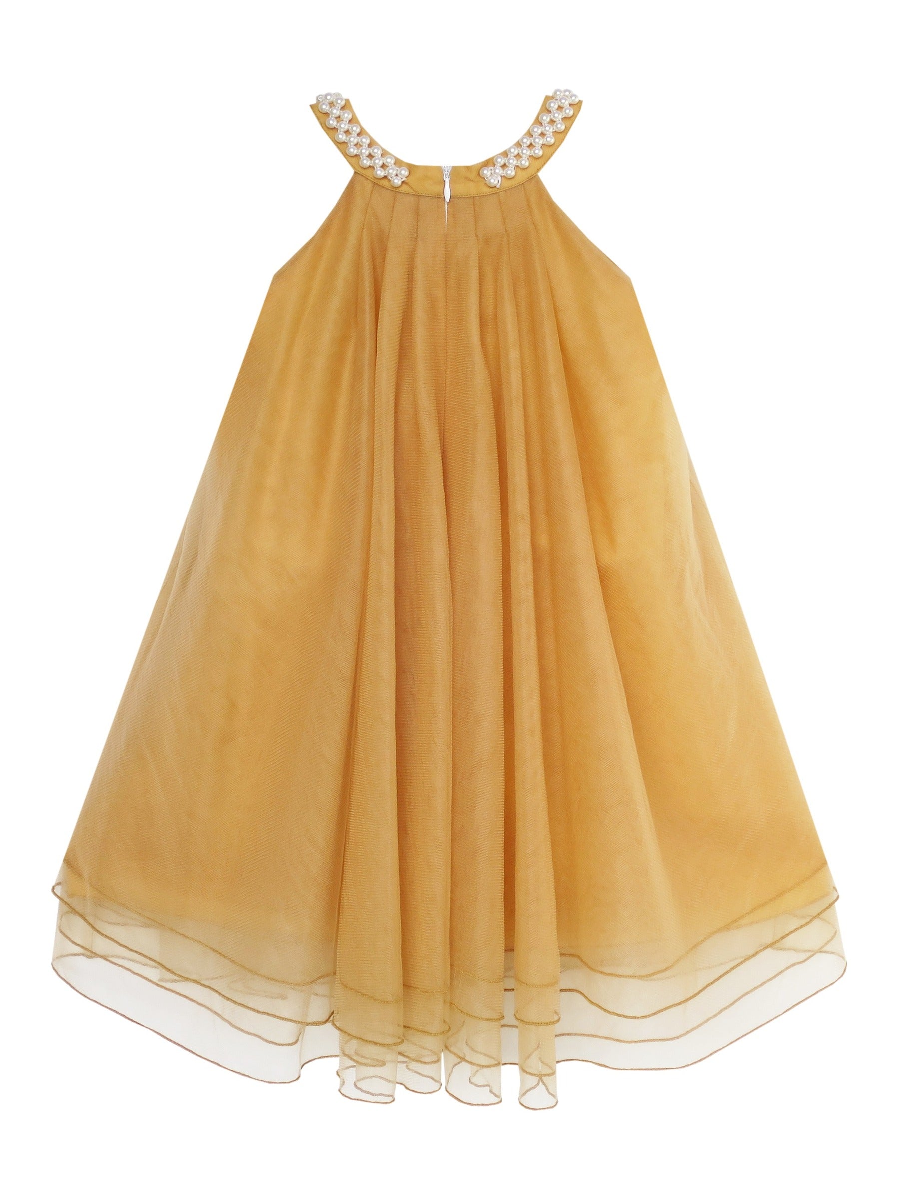 Flower Girls Dress Halter Dress Pearl Party Wedding Birthday Yellow